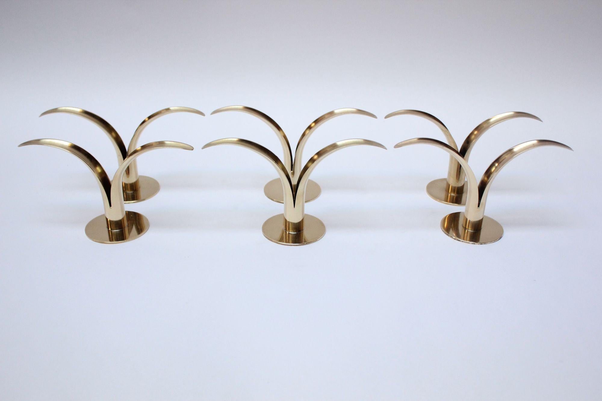 Scandinavian Modern Set of Six Swedish Modern Brass 'Liljan' Candleholders by Ivar Ålenius Björk For Sale