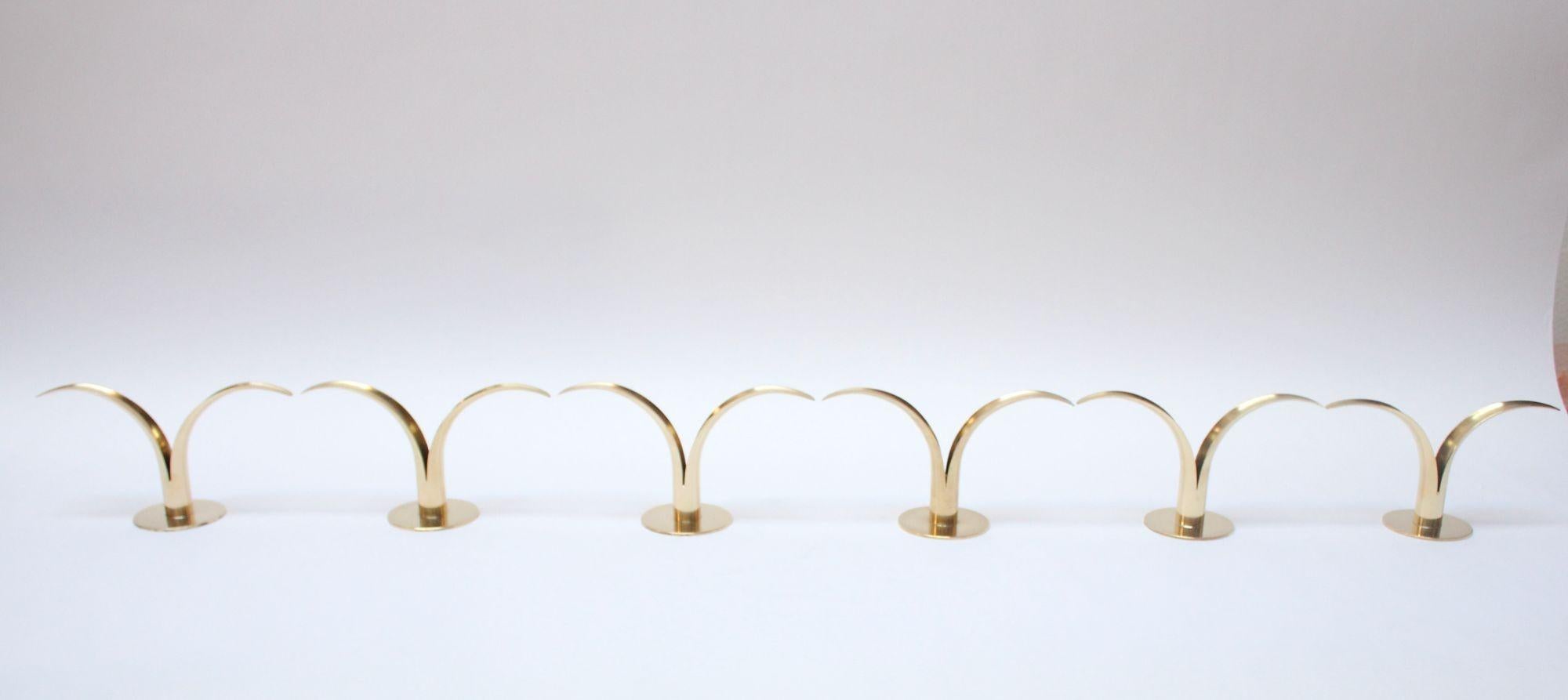 Polished Set of Six Swedish Modern Brass 'Liljan' Candleholders by Ivar Ålenius Björk For Sale