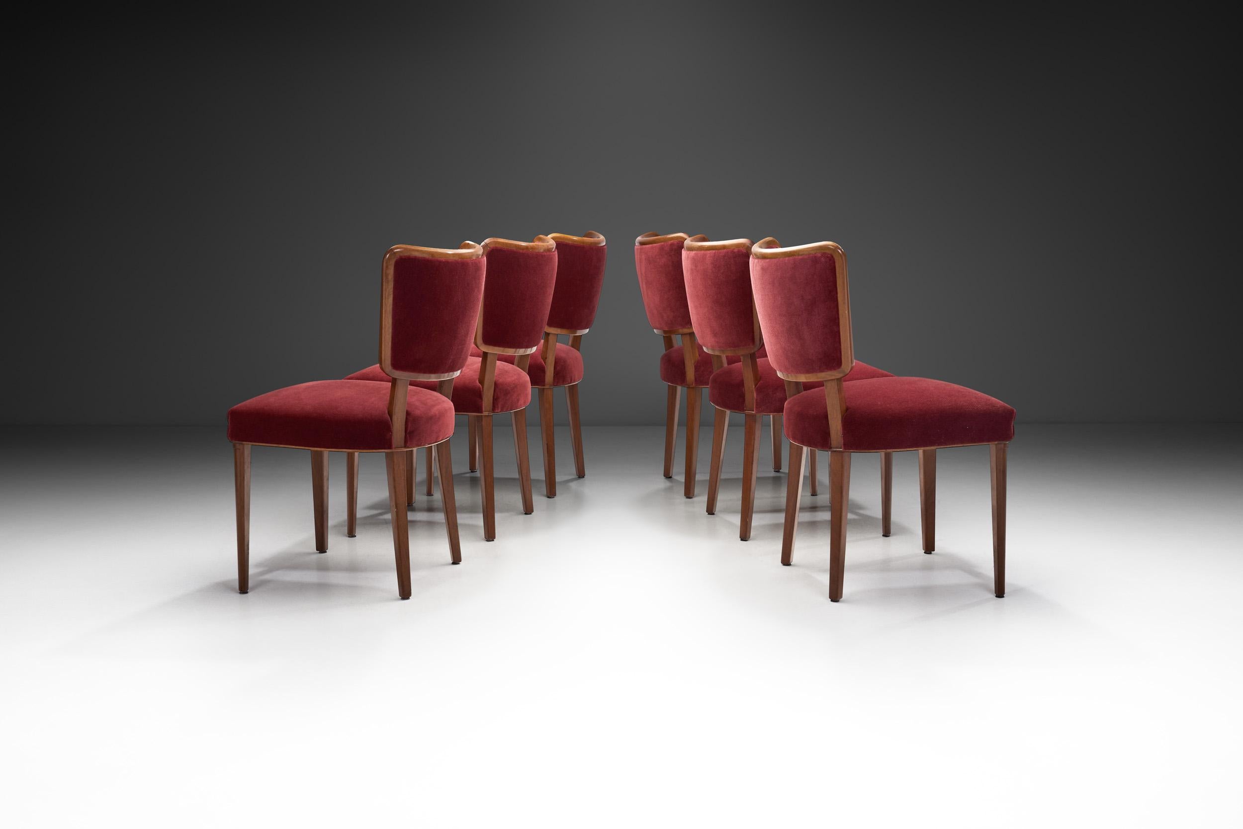 Mid-Century Modern Set of Six Swedish Modern Upholstered Dining Chairs, Sweden 1950s