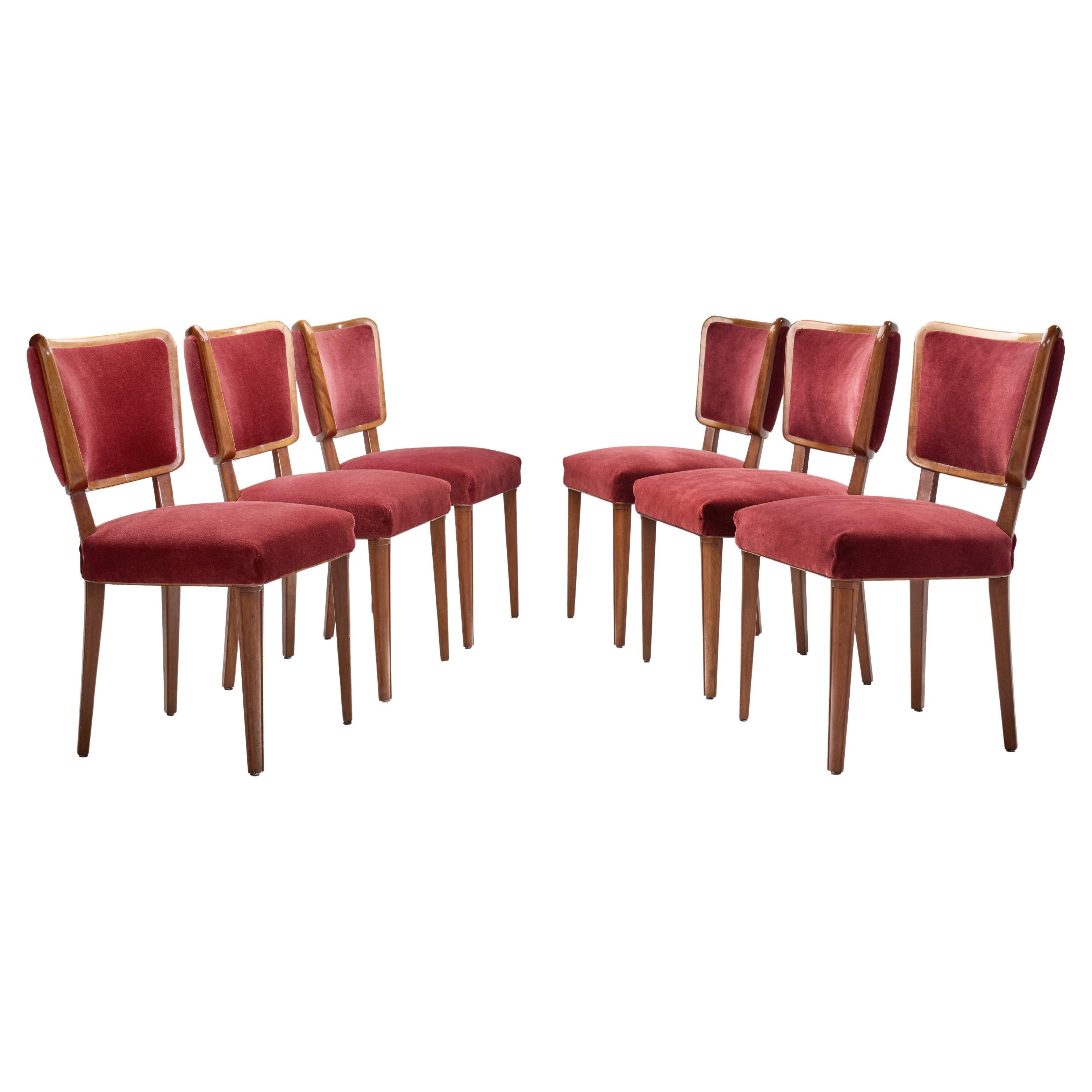 Set of Six Swedish Modern Upholstered Dining Chairs, Sweden 1950s For Sale