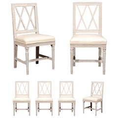 Set of Six Swedish Neoclassical Style 1870s Dining Side Chairs with Upholstery