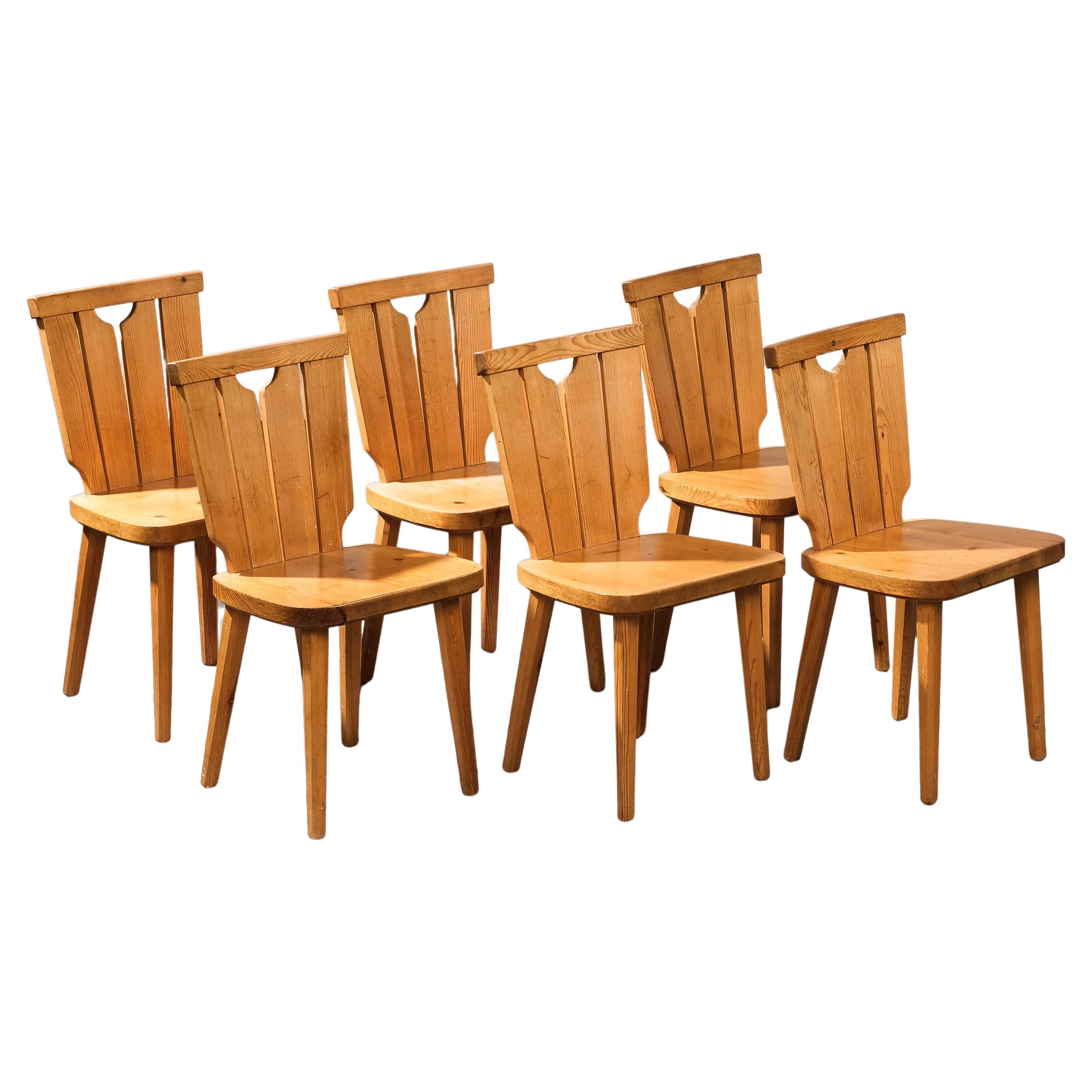 Set di sei sedie da pranzo in pino svedese di Göran Malmvall, anni '60