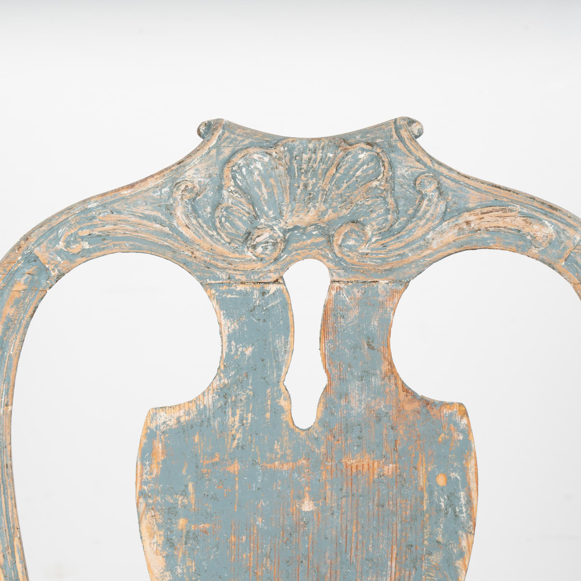Set of Six Swedish Rococo Blue Painted Dining Chairs, circa 1750-70 In Good Condition In Round Top, TX