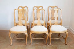 Set of Six Swedish Rococo Style 1890s Dining Room Side Chairs with Carved Splats