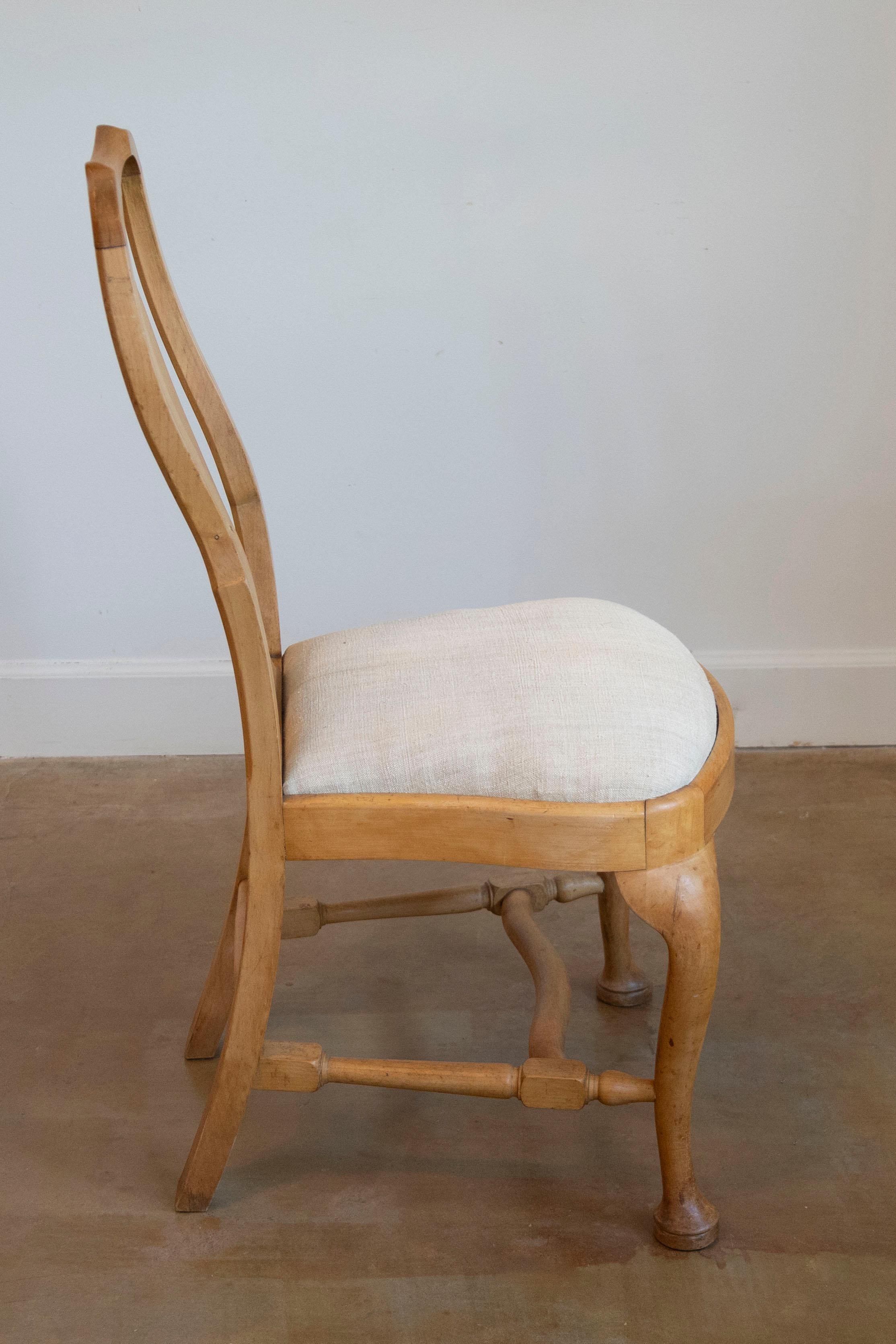 Upholstery Set of Six Swedish Rococo Style 1890s Dining Room Side Chairs with Carved Splats