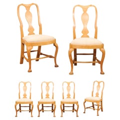 Set of Six Swedish Rococo Style 1890s Dining Room Side Chairs with Carved Splats
