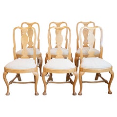 Set of Six Swedish Rococo Style 1890s Dining Room Side Chairs with Carved Splats