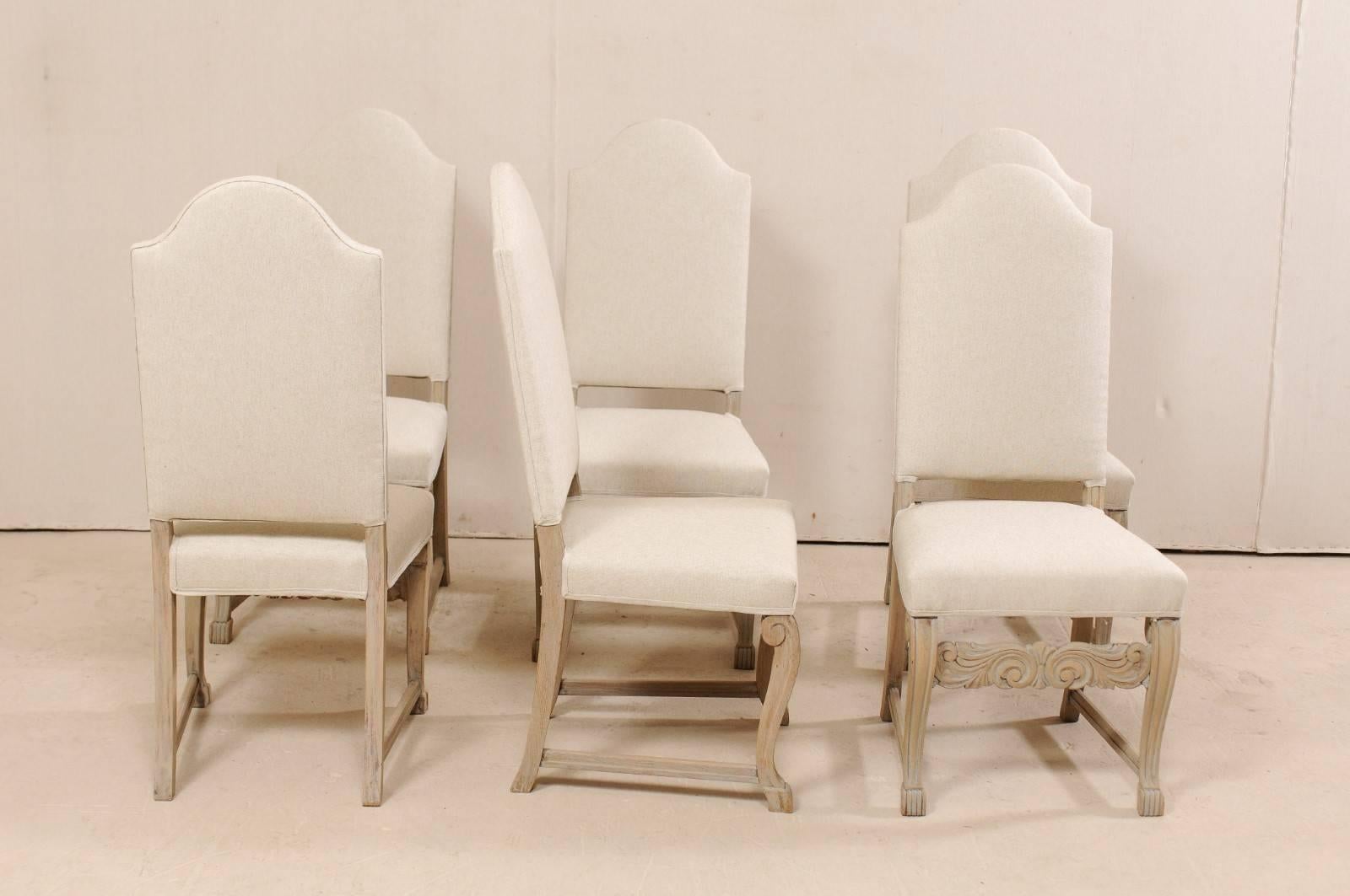 A Swedish Set of 6 Upholstered & Wood Dining Side Chairs w/Arched Top-rail Backs 1