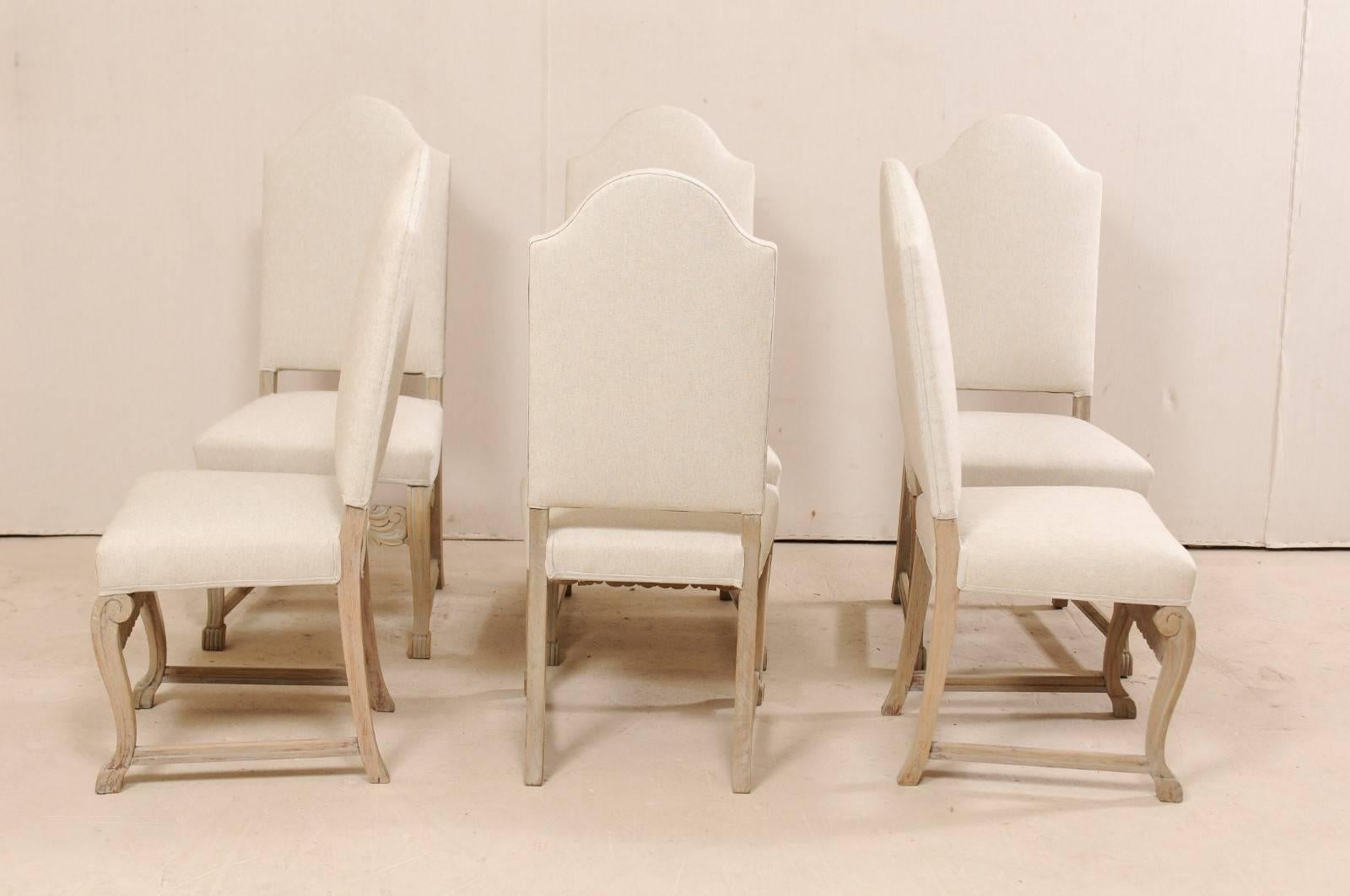 A Swedish Set of 6 Upholstered & Wood Dining Side Chairs w/Arched Top-rail Backs 2