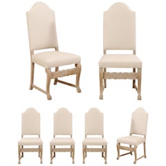 A Swedish Set of 6 Upholstered & Wood Dining Side Chairs w/Arched Top-rail Backs