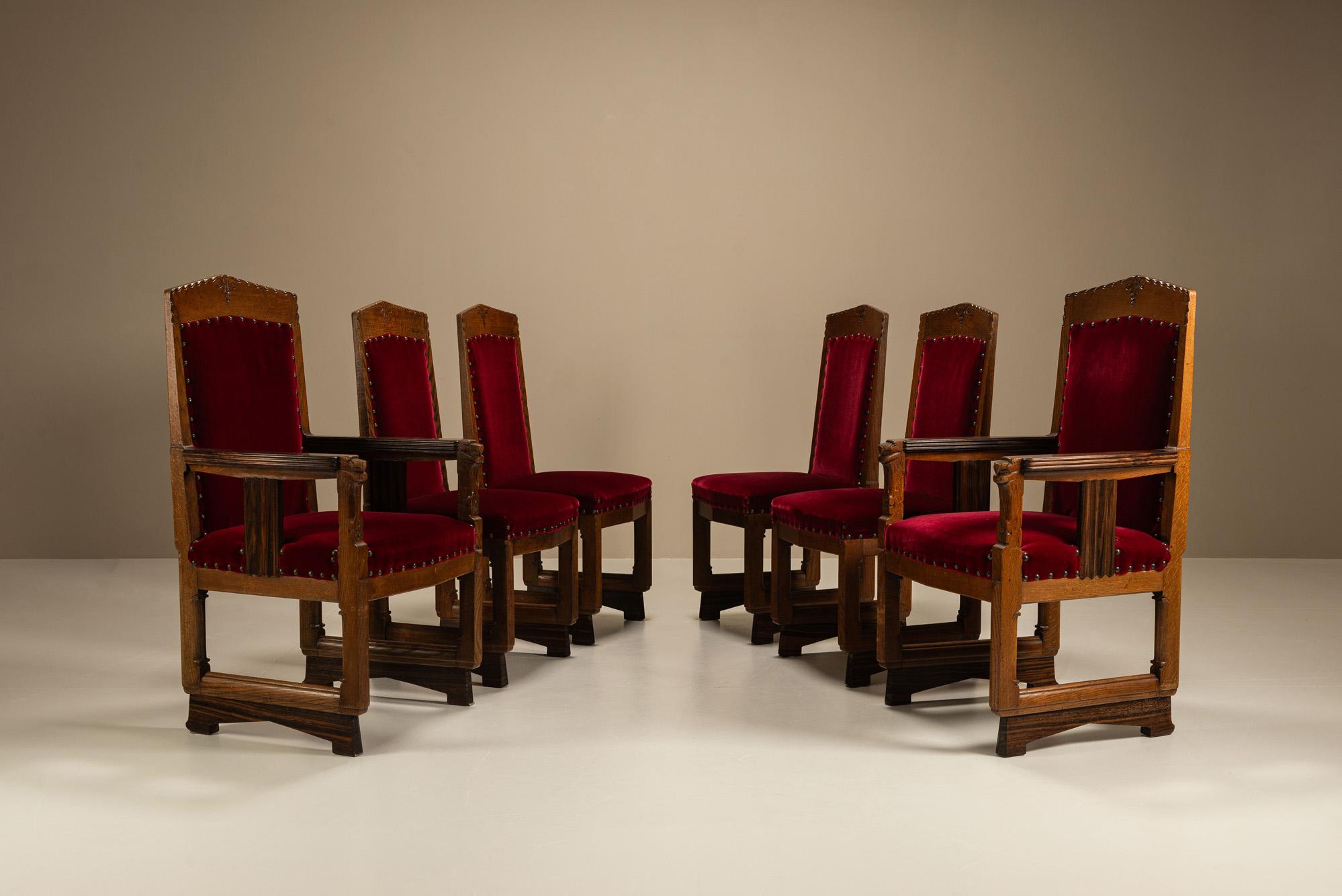 Art déco Ensemble de six chaises de salle à manger 't Woonhuys, école d'Amsterdam, années 1920 en vente