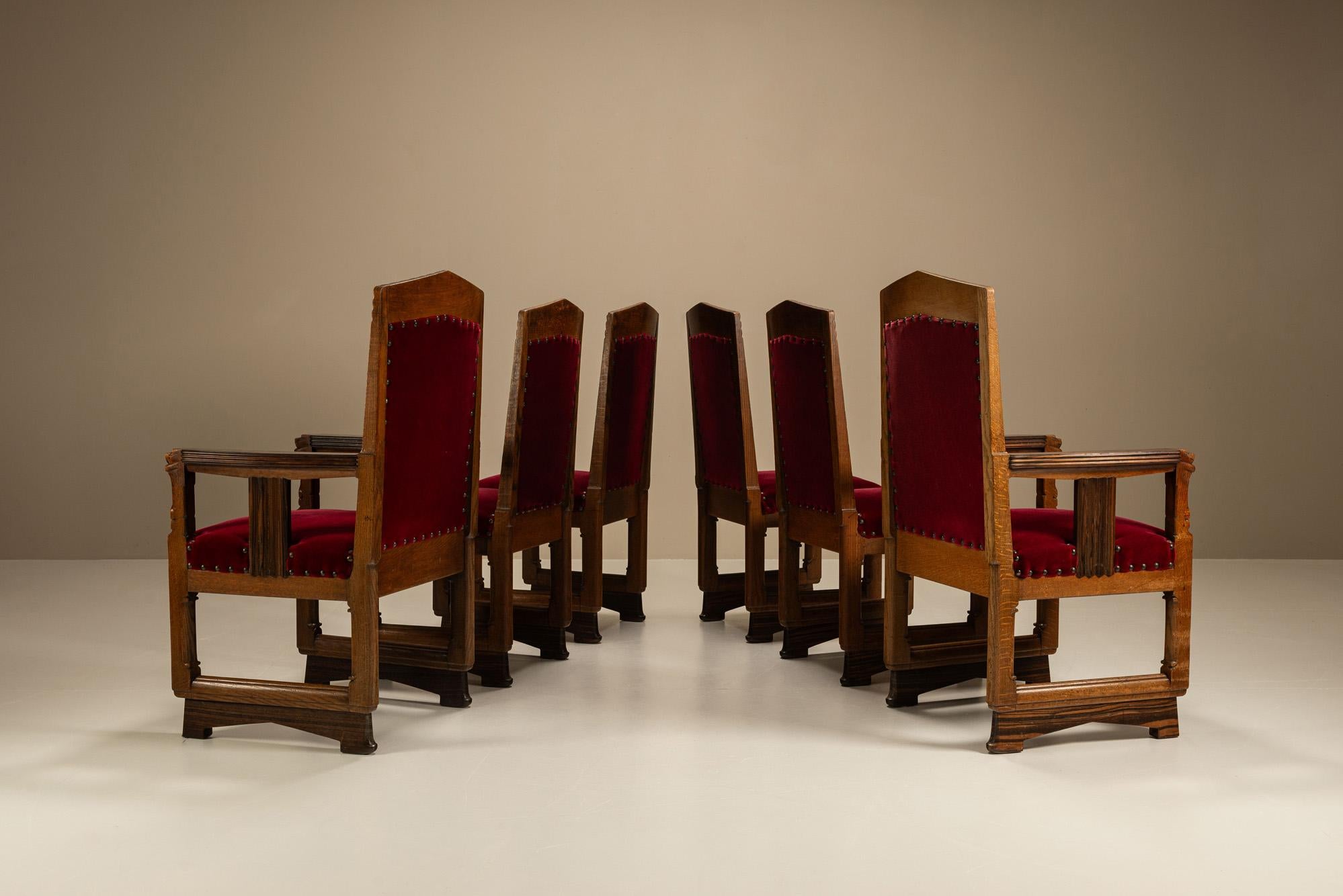 Néerlandais Ensemble de six chaises de salle à manger 't Woonhuys, école d'Amsterdam, années 1920 en vente