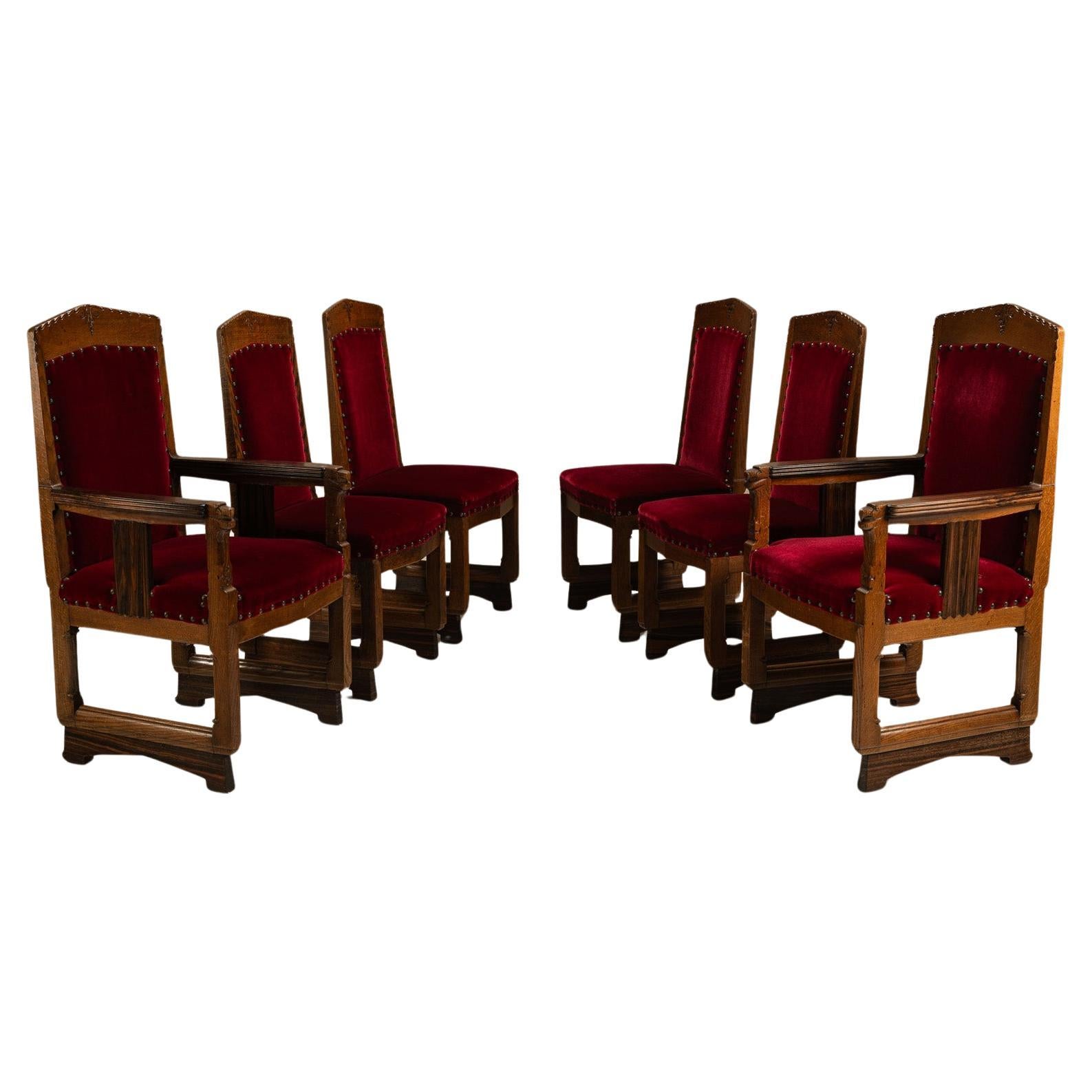 Set of Six
t Woonhuys Dining Room Chairs, Amsterdam School, 1920s