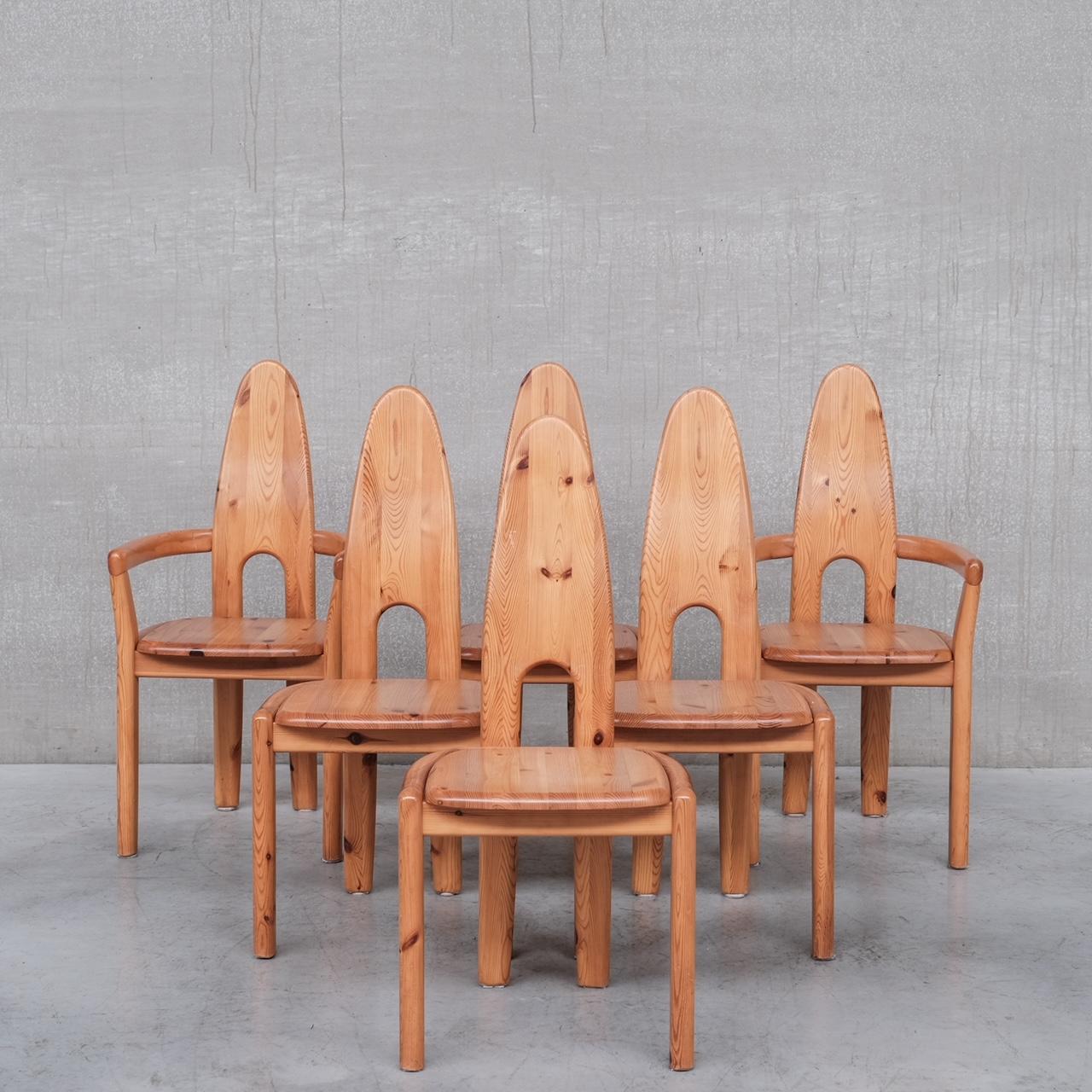 Set of Six Tall Danish Pine Mid-Century Dining Chairs 6