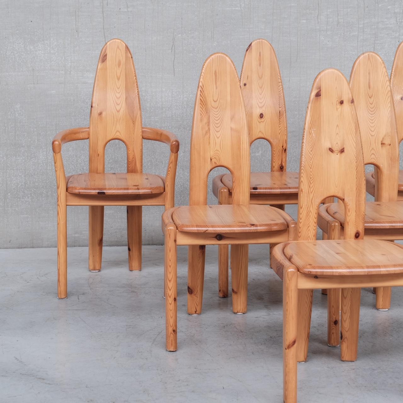 Set of Six Tall Danish Pine Mid-Century Dining Chairs 8