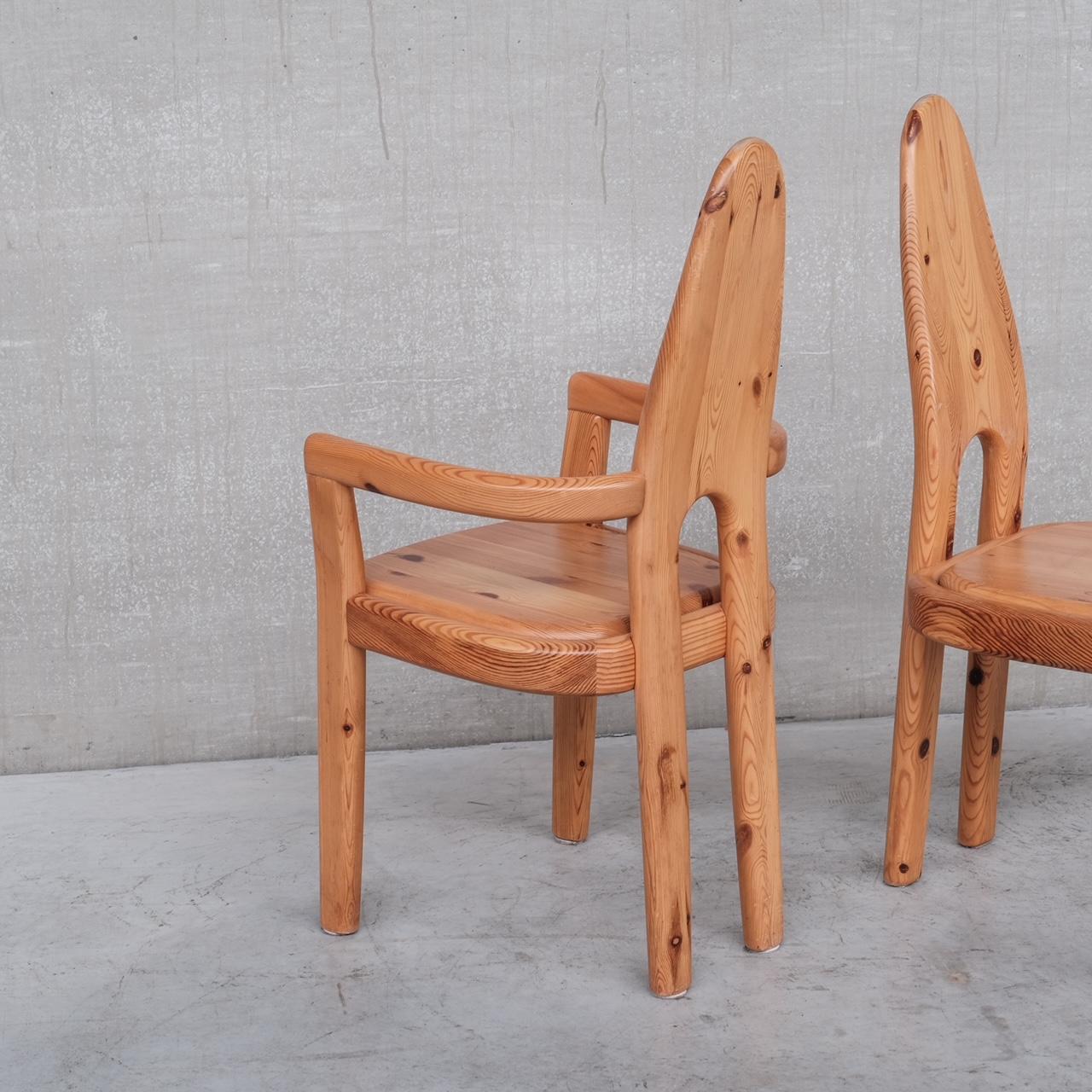 Set of Six Tall Danish Pine Mid-Century Dining Chairs 1