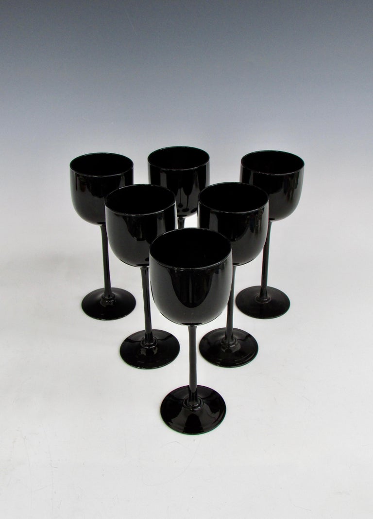Set of Six Tall Stem Black Wine Glasses For Sale at 1stDibs black