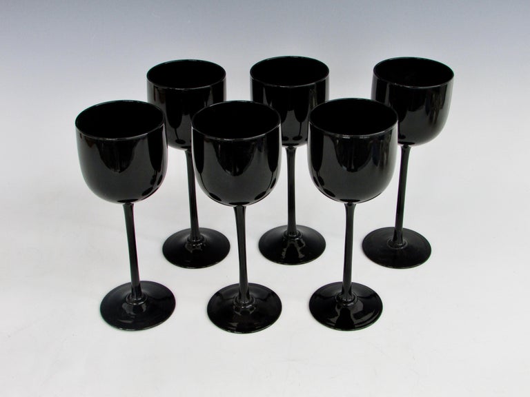 Set of Six Tall Stem Black Wine Glasses For Sale at 1stDibs black