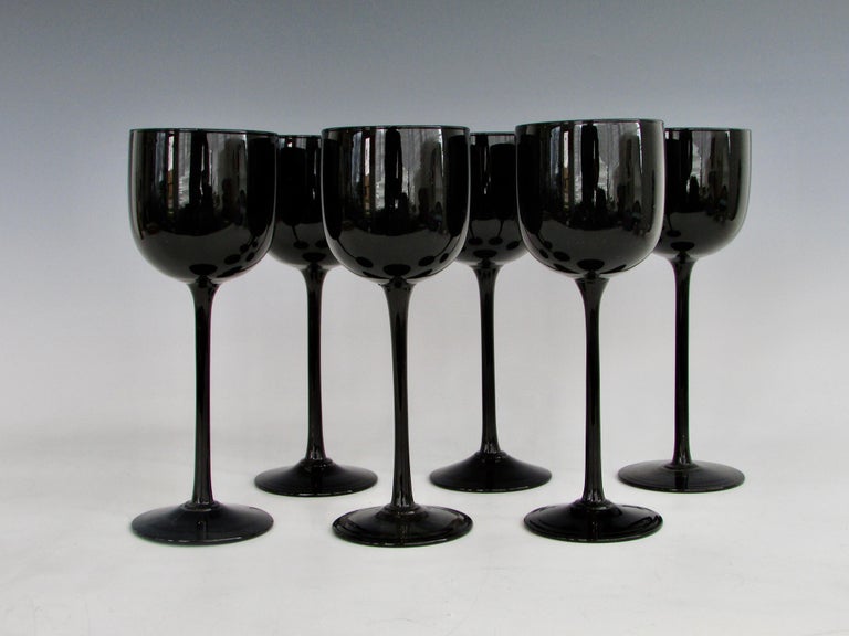 Set of Six Tall Stem Black Wine Glasses For Sale at 1stDibs black
