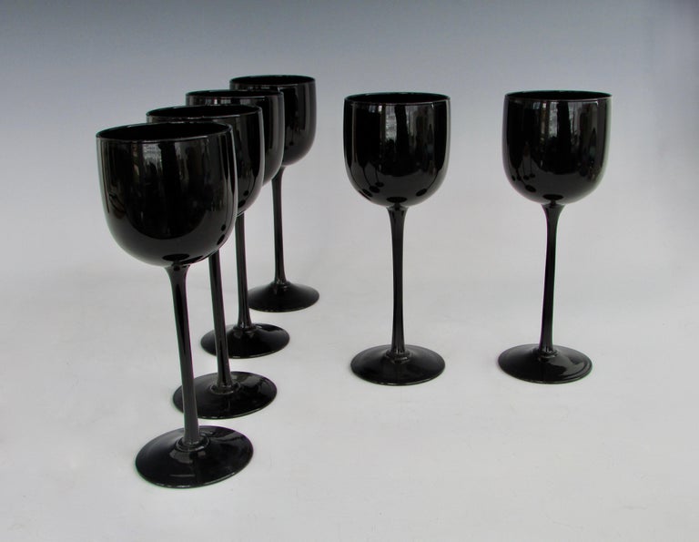 Set of Six Tall Stem Black Wine Glasses For Sale at 1stDibs black