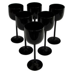 Set of Six Tall Stem Black Wine Glasses