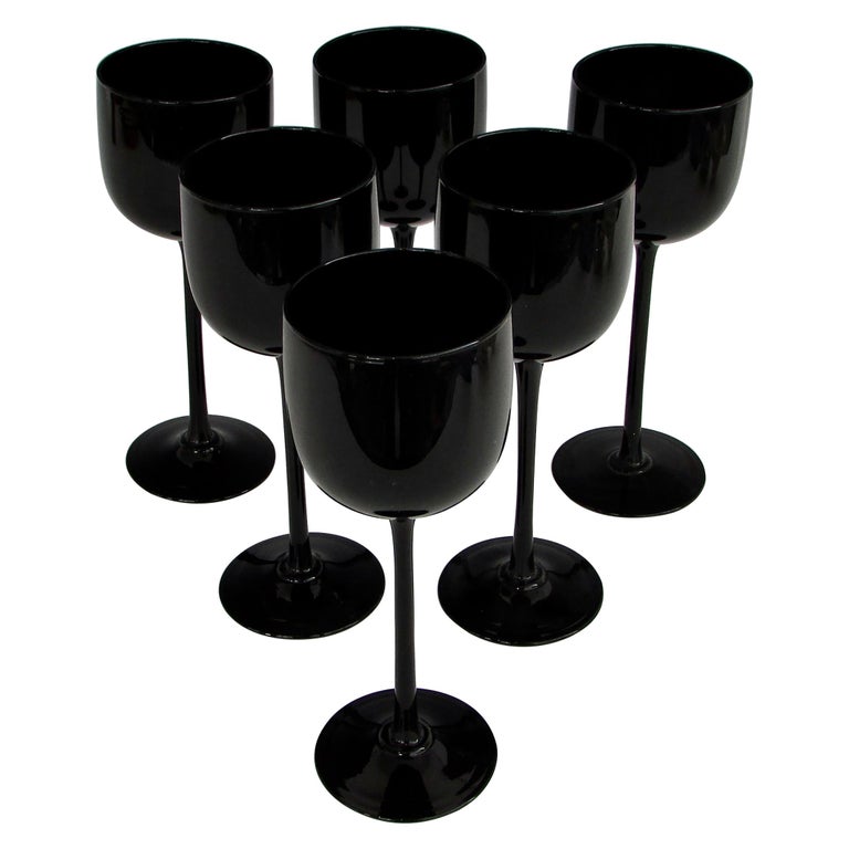 Set of Six Tall Stem Black Wine Glasses For Sale at 1stDibs black