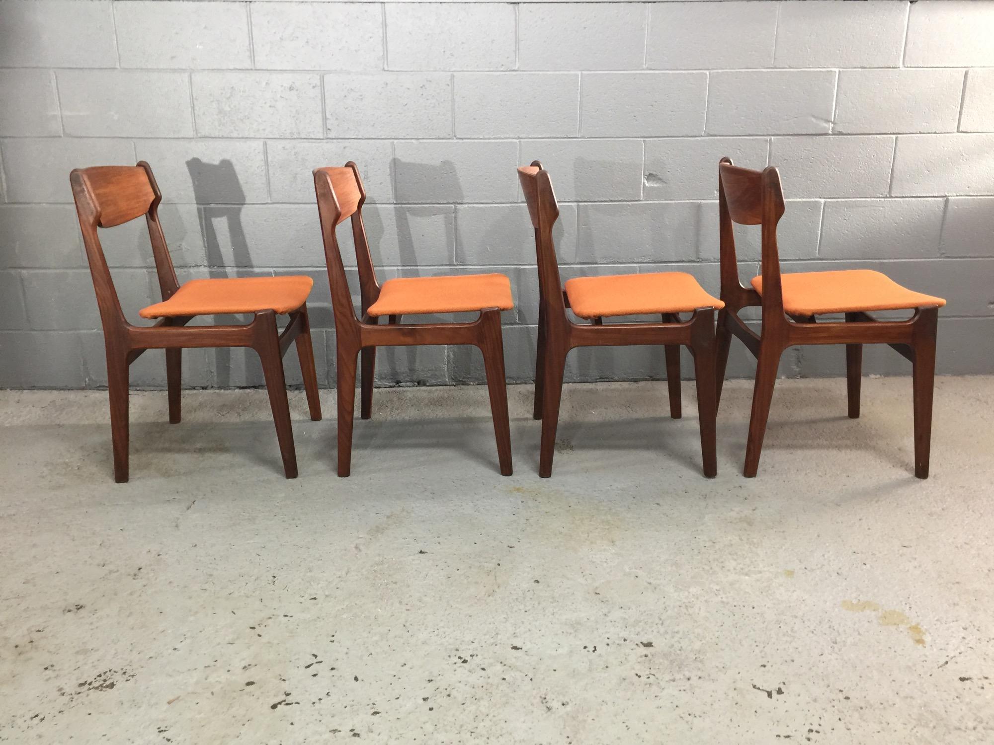 20th Century Set of Six Teak and Orange Fabric Dining Chairs