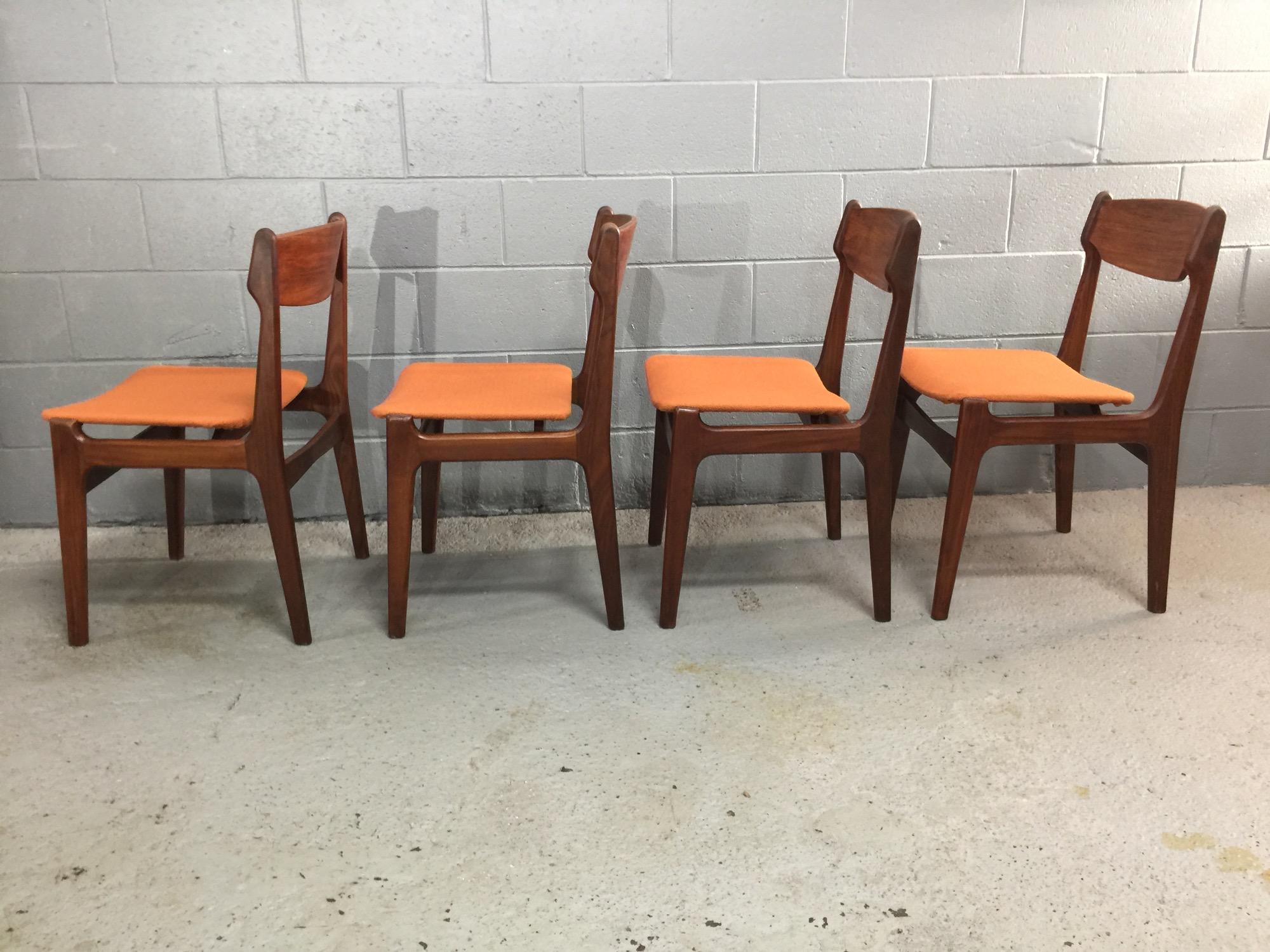 Set of Six Teak and Orange Fabric Dining Chairs 1