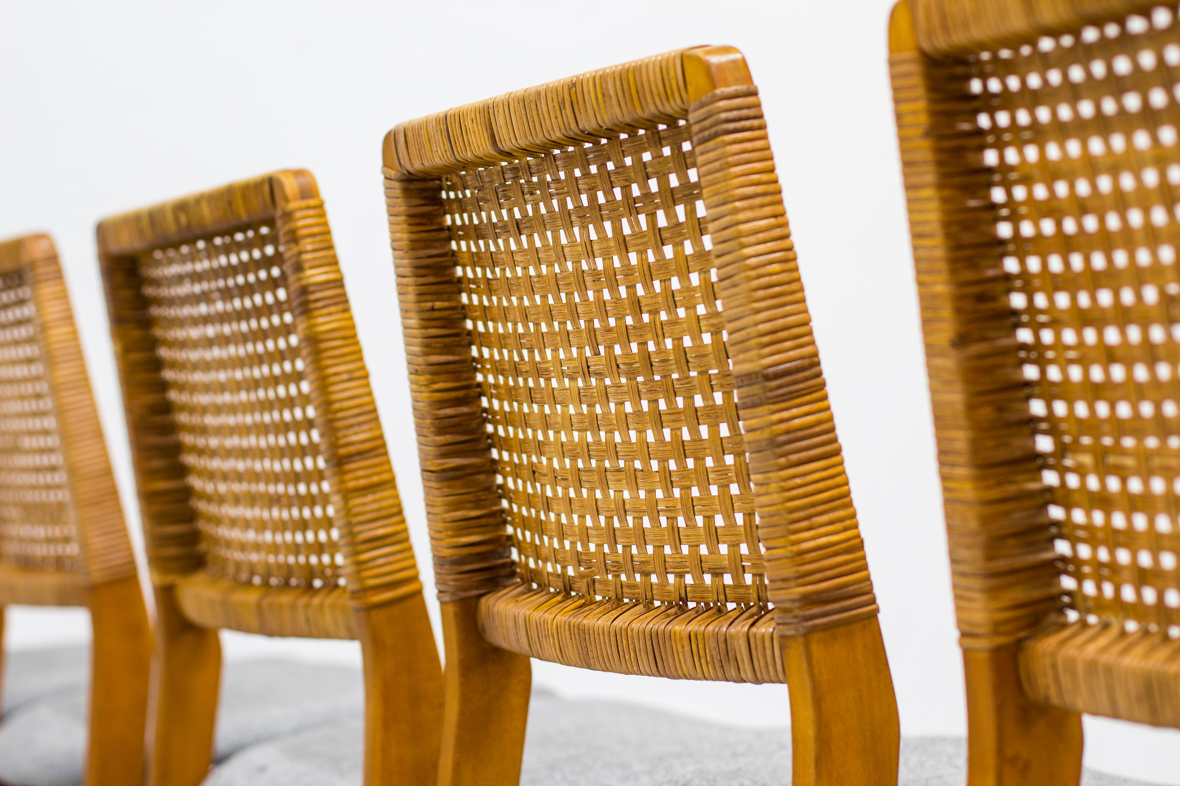 Set of Six Teak and Rattan Dining Chairs by Alfred Sand, Norway, 1950s In Good Condition In Hägersten, SE