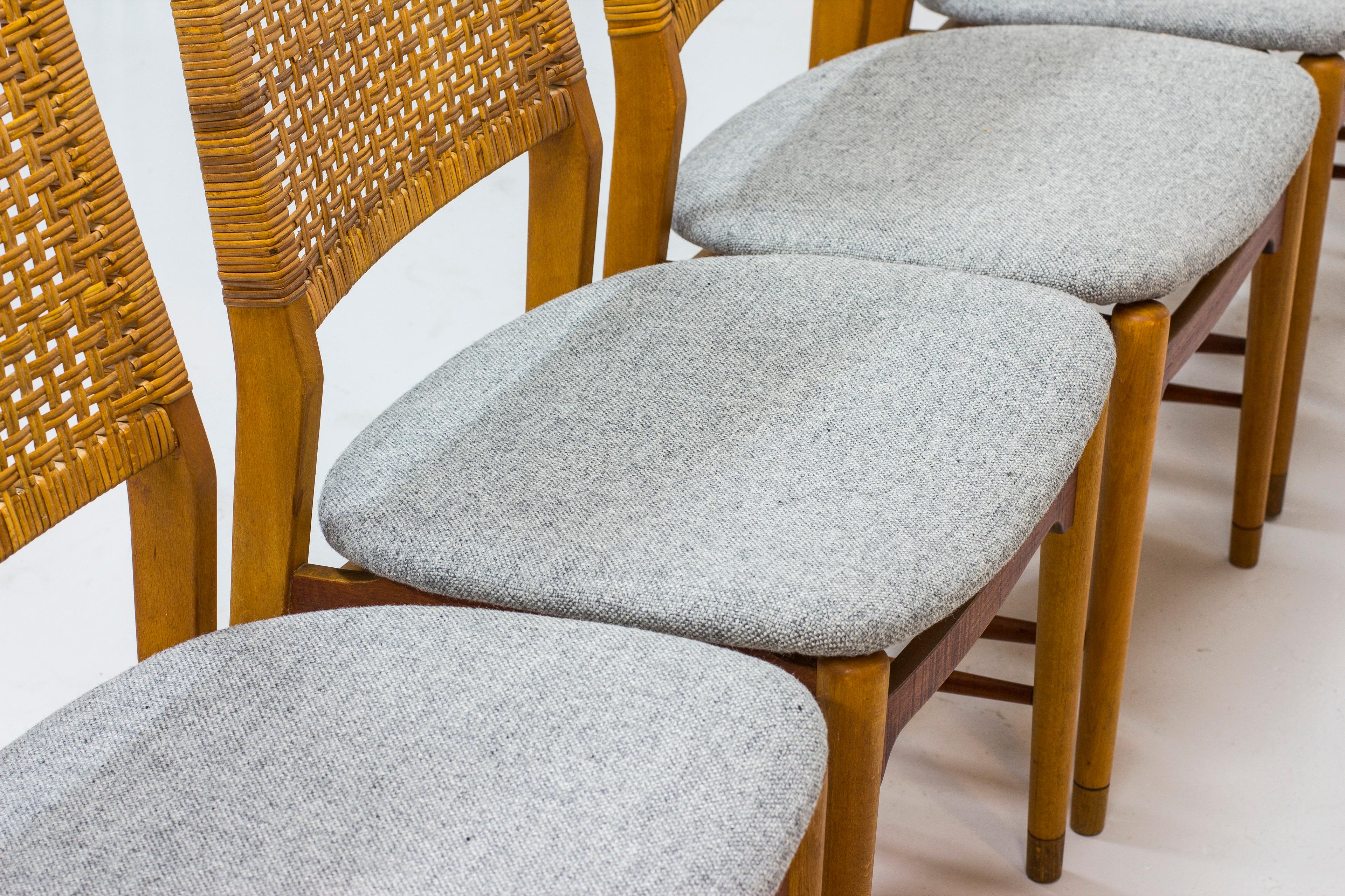 Mid-20th Century Set of Six Teak and Rattan Dining Chairs by Alfred Sand, Norway, 1950s