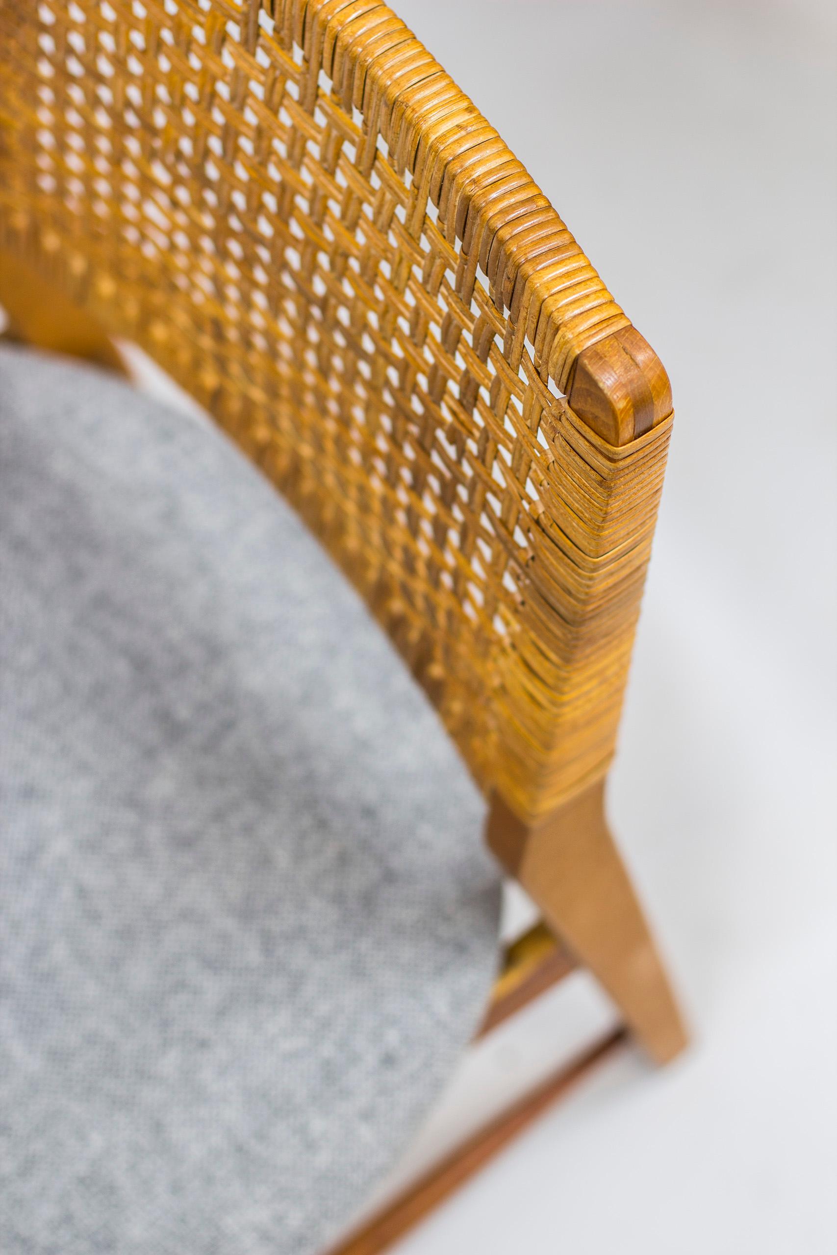 Wool Set of Six Teak and Rattan Dining Chairs by Alfred Sand, Norway, 1950s