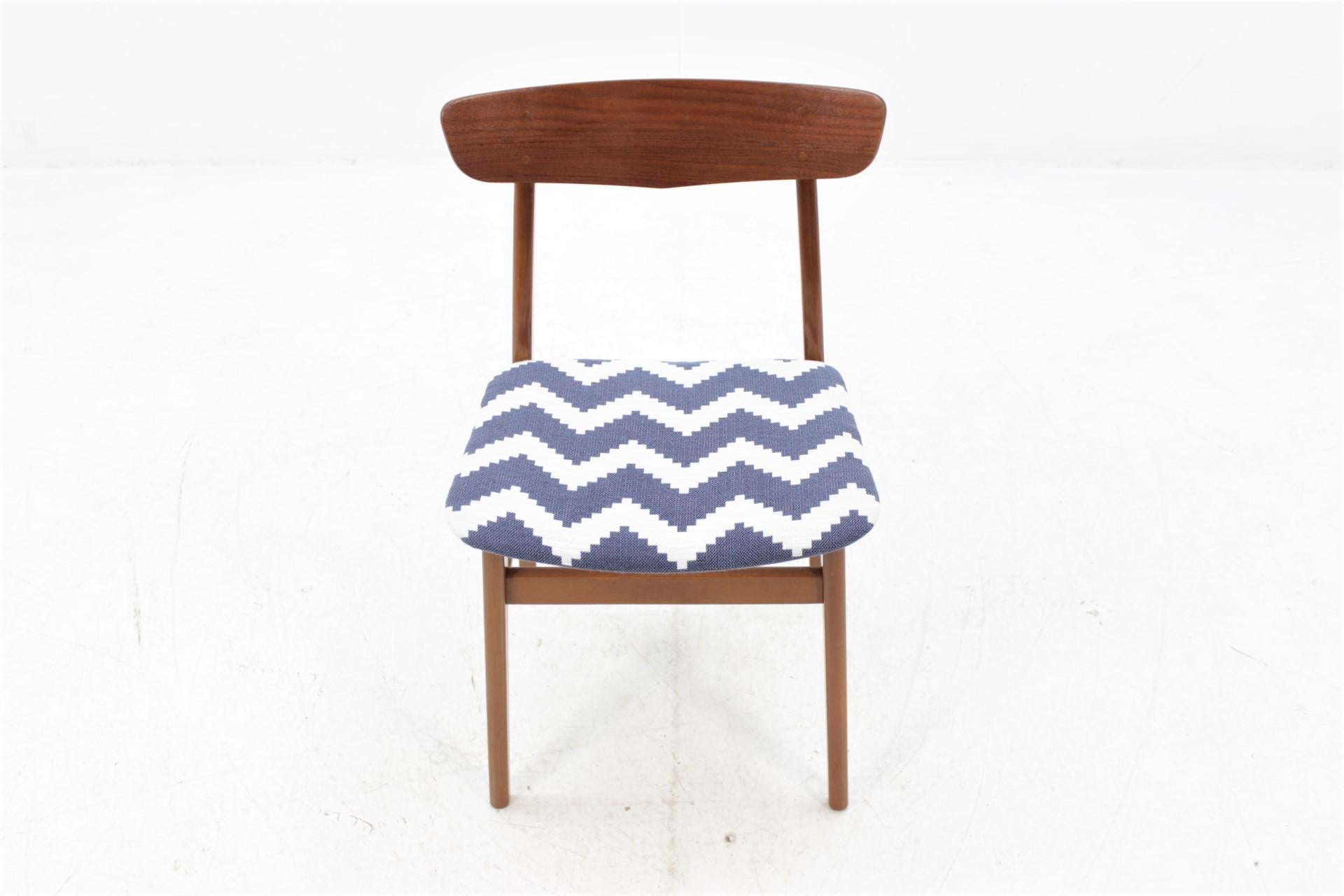 Fabric Set of Six Teak Chairs Denmark, 1960