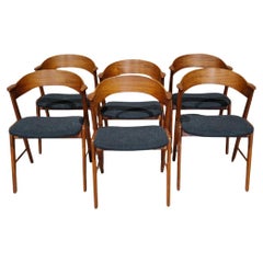 Ensemble de six chaises de salle à manger danoises en teck, restaurées et retapissées