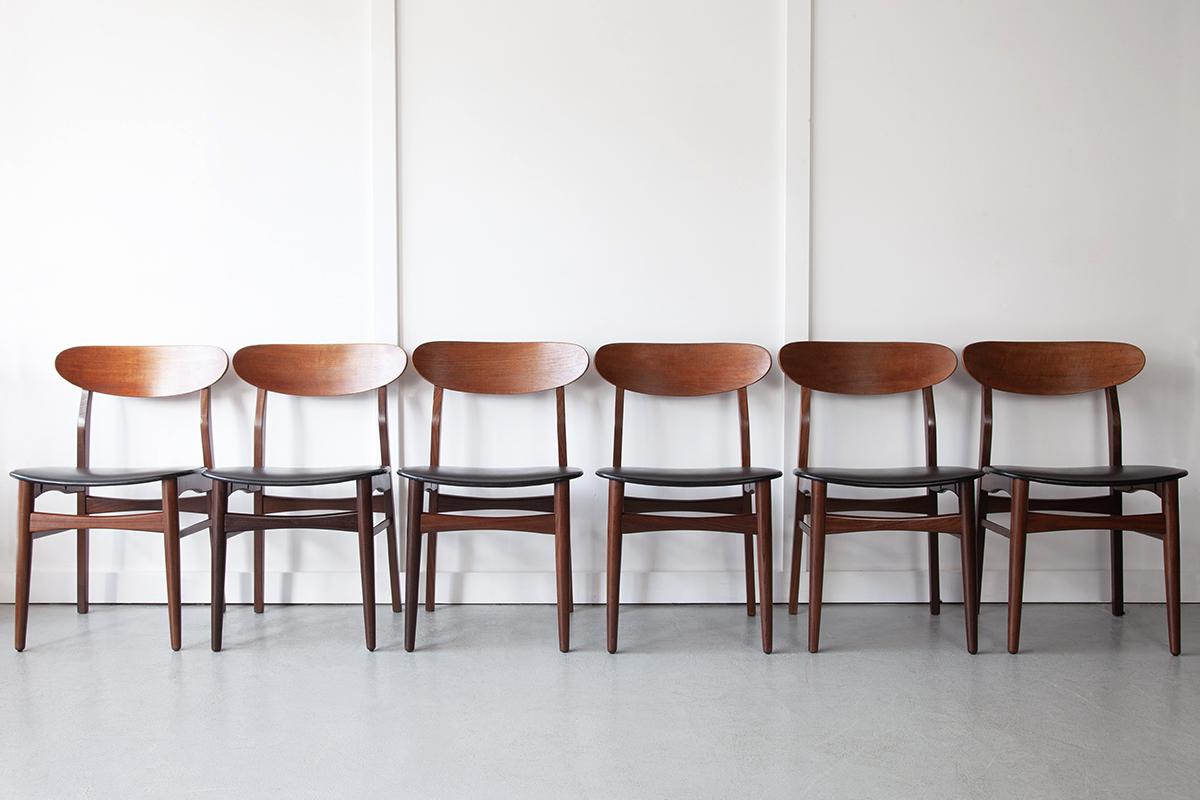 Set of Six Teak Dining Chairs by Farstrup, Mid 20th Century, Black Leather 5