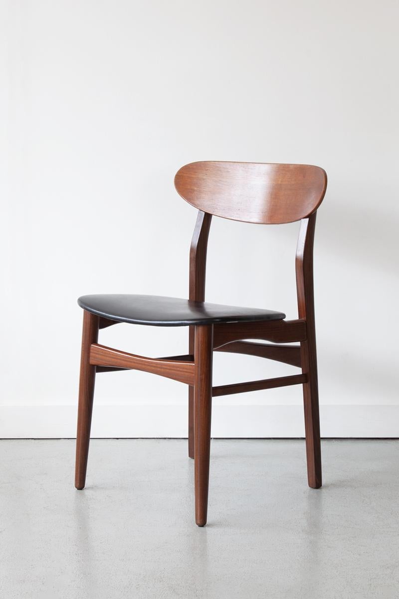 Mid-Century Modern Set of Six Teak Dining Chairs by Farstrup, Mid 20th Century, Black Leather