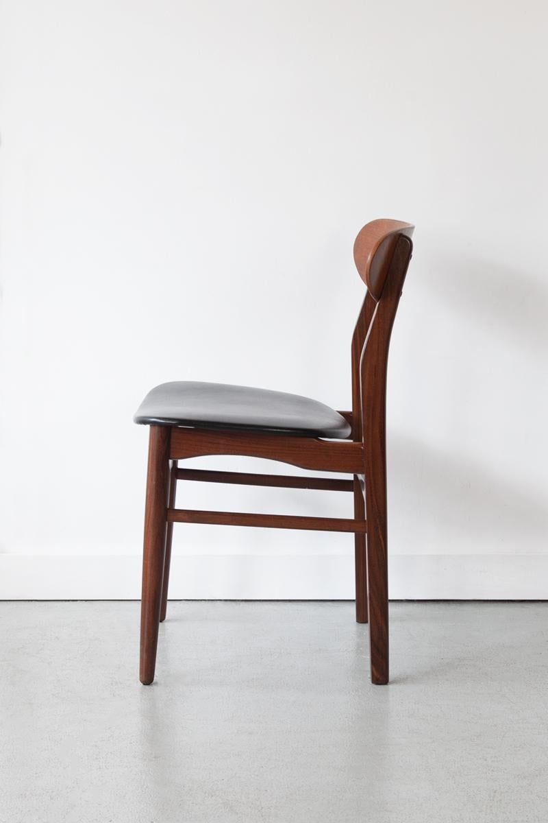 Danish Set of Six Teak Dining Chairs by Farstrup, Mid 20th Century, Black Leather