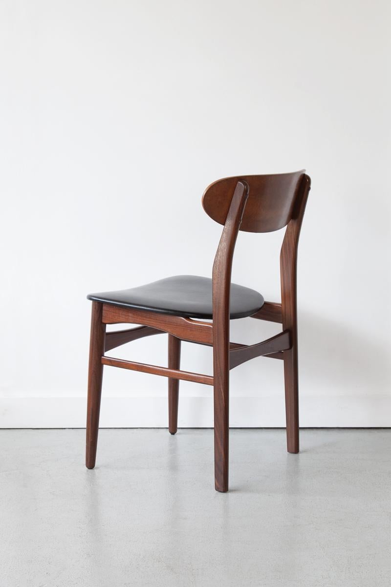 Set of Six Teak Dining Chairs by Farstrup, Mid 20th Century, Black Leather In Good Condition In Bristol, GB