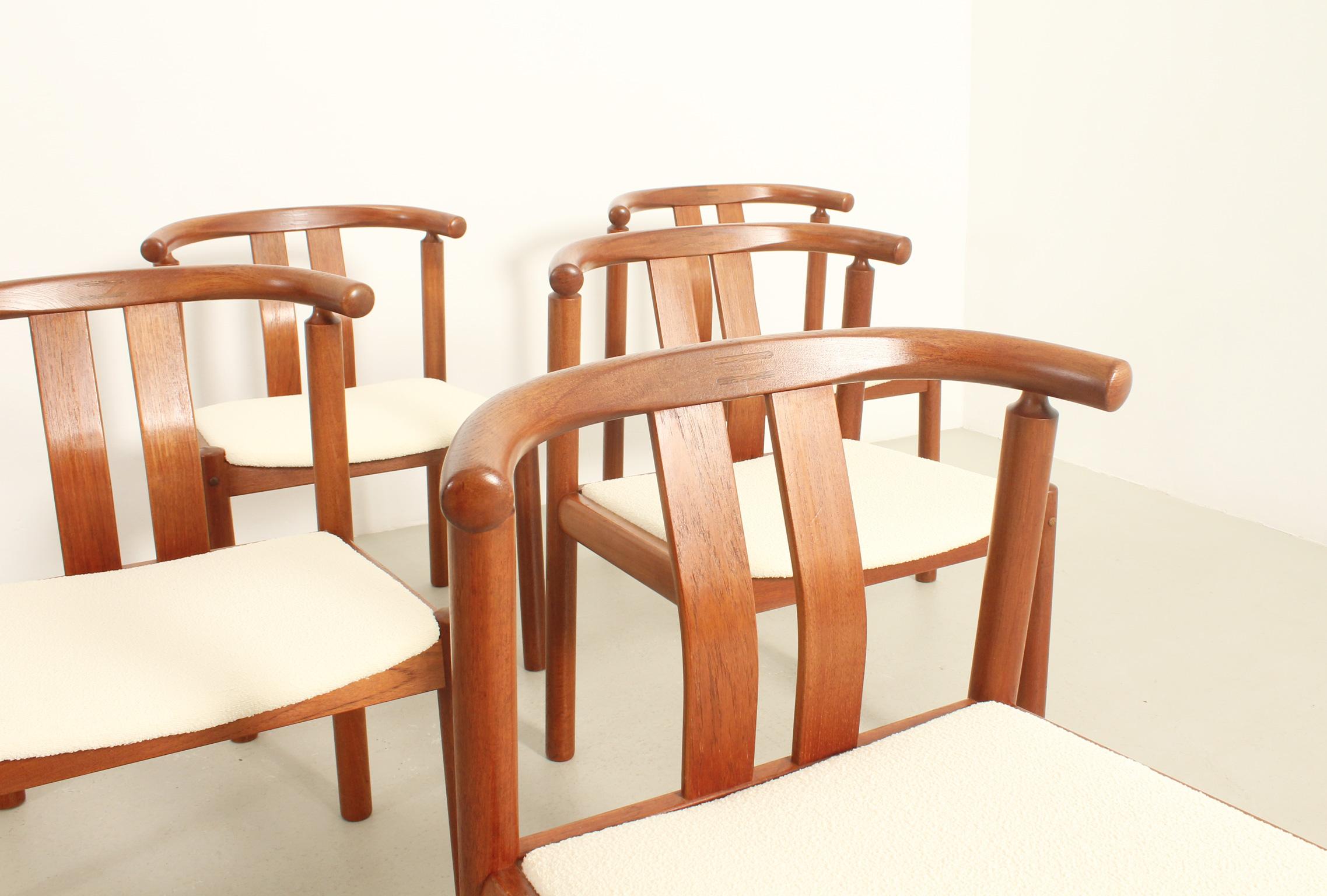 Tessuto Set di sei sedie da pranzo in teak di Hans J. Frydendal, Danimarca, anni '70 in vendita