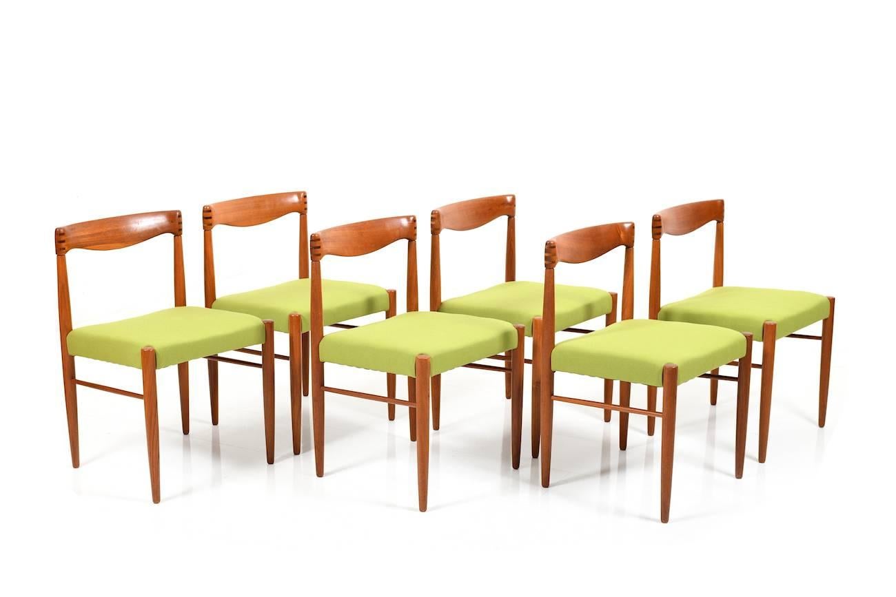 Scandinavian Modern Set of Six Teak Dining Chairs by Henry W. Klein for Bramin, New Upholstery For Sale