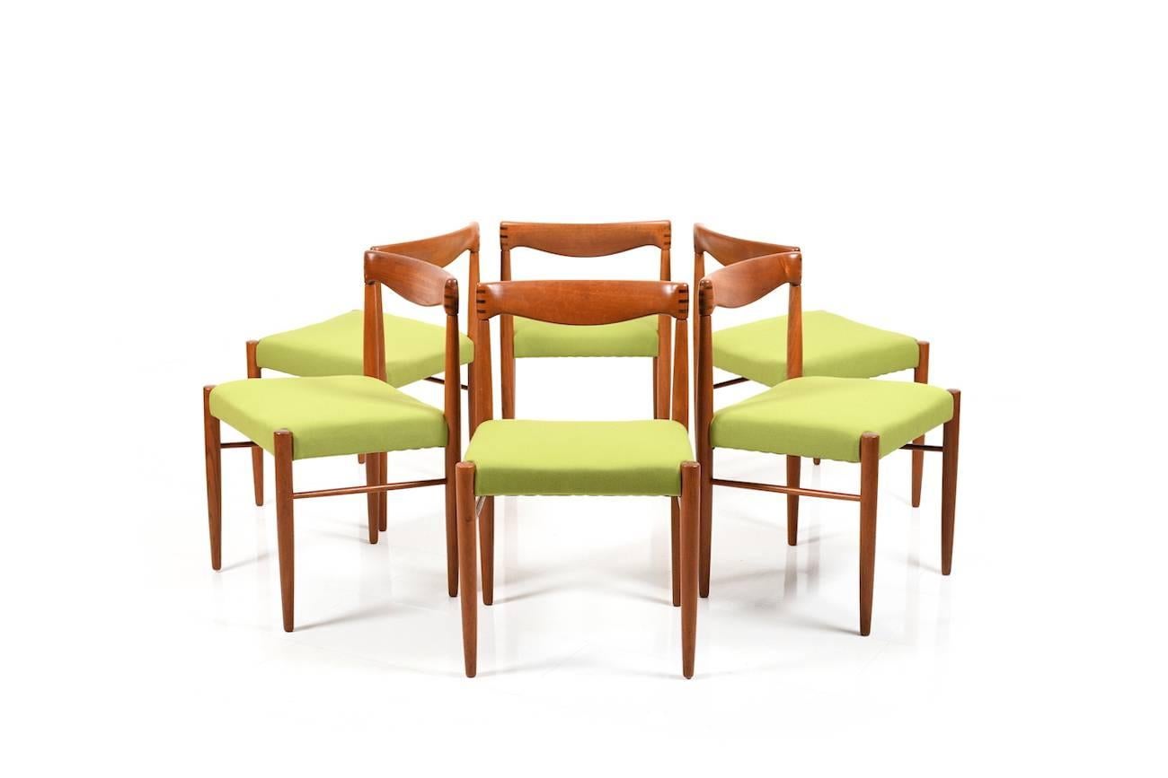 Set of Six Teak Dining Chairs by Henry W. Klein for Bramin, New Upholstery For Sale 3