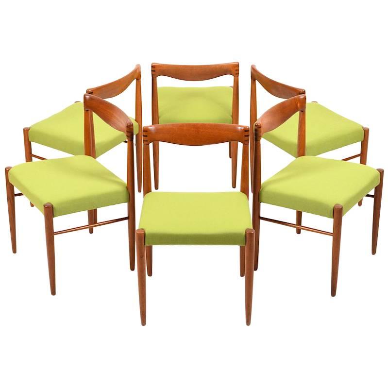 Set of Six Teak Dining Chairs by Henry W. Klein for Bramin, New Upholstery For Sale