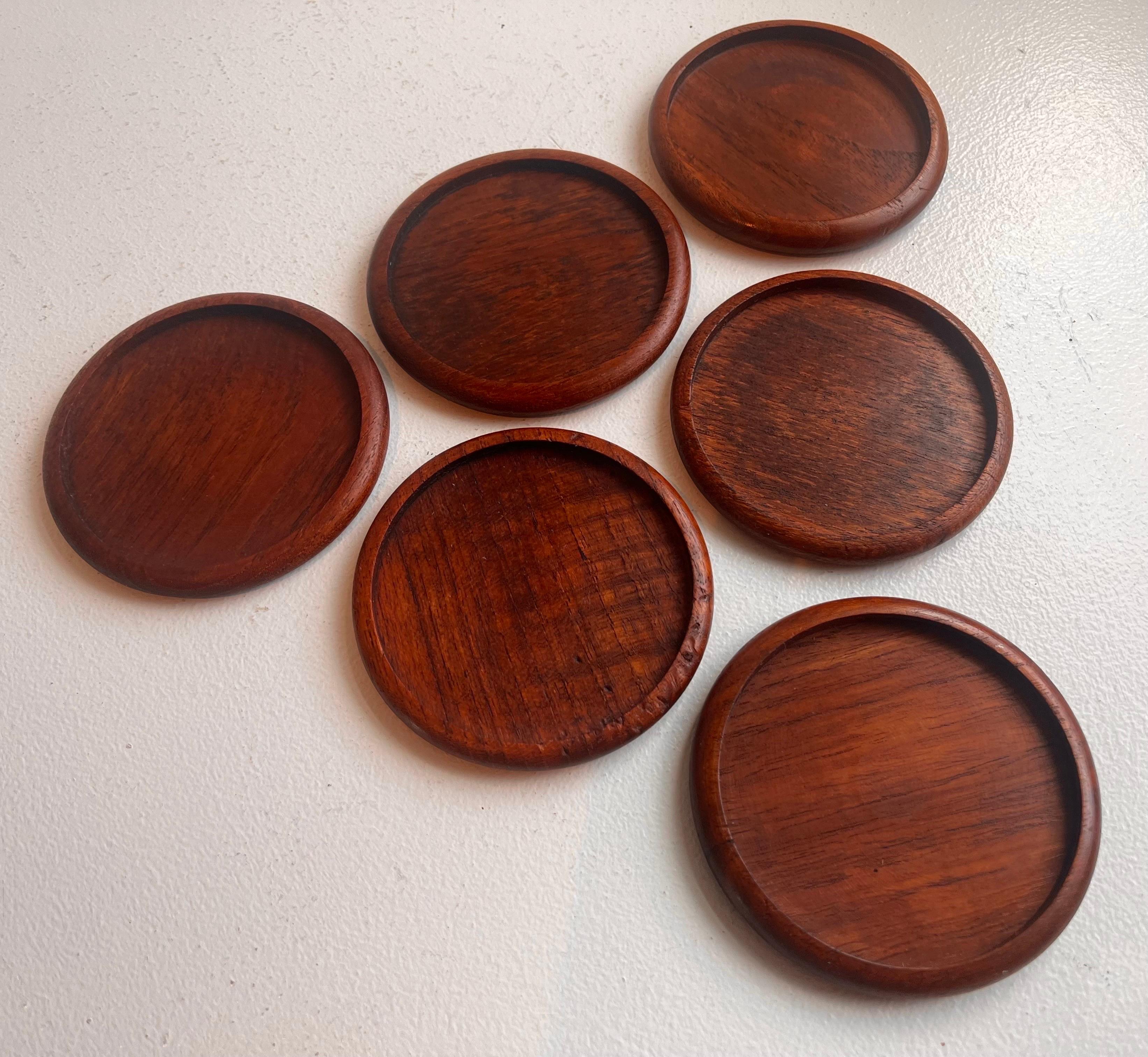 Metà XX secolo Set di sei sottobicchieri in teak, anni '60 in vendita