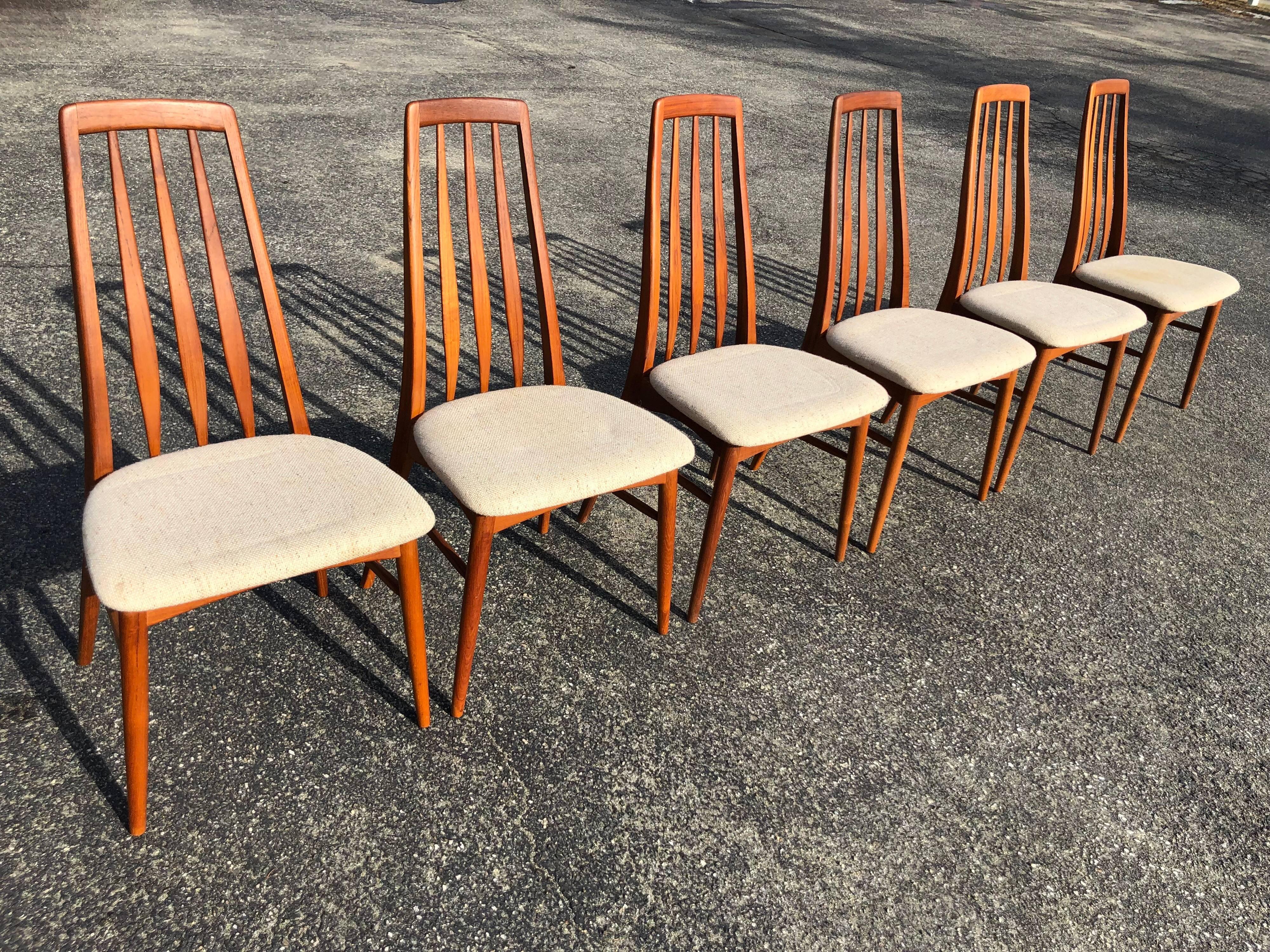 Mid-Century Modern Set of Six Teak “Eva” Chair by Niels Koefoed for Hornslet Mobelfabrik in Teak