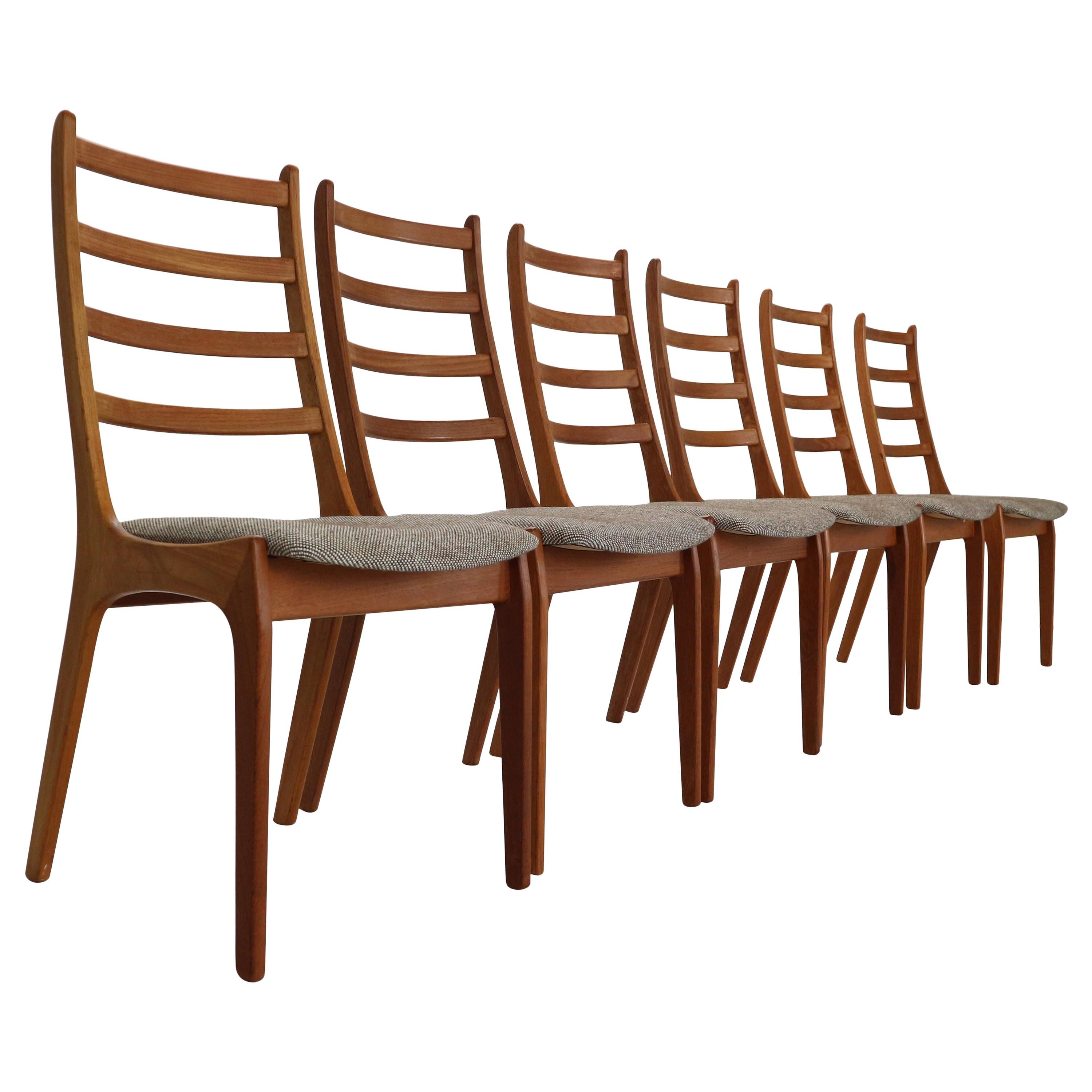 Set of Six Teak Ladder Dining Chairs, 1960s, Denmark
