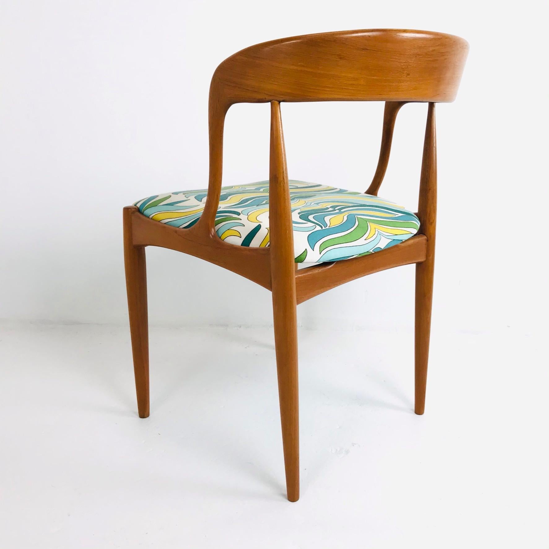 Upholstery Set of Six Teak Midcentury Dining Chairs