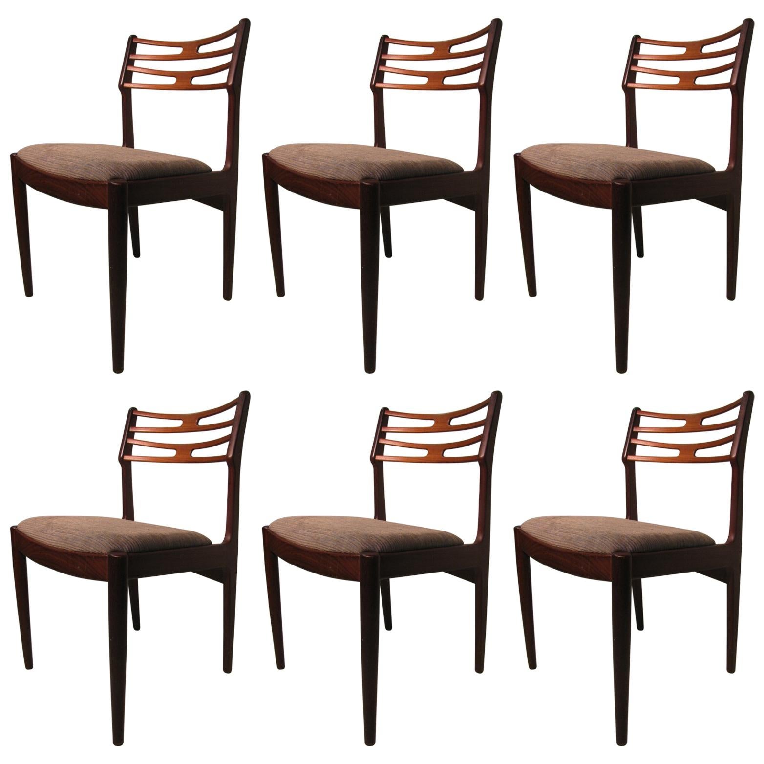 Vintage Danish MidCentury Modern Teak High Back Dining Chairs, Set of Six For Sale at 1stDibs