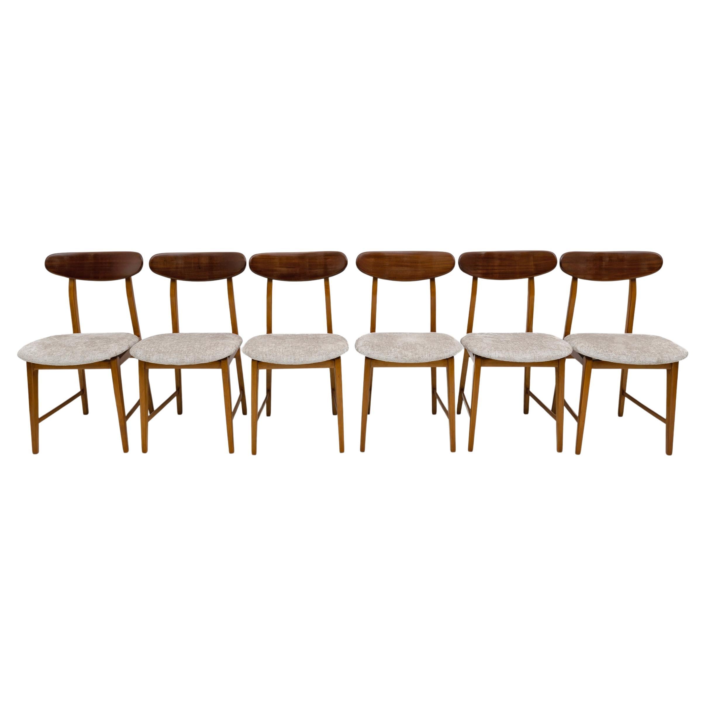 Set of Six Teak Wood and Bouclè Fabric Dining Chairs, Denmark, 1960s