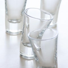 Set of six Tequila Shots clear glasses in the wood box. "Drunk Glasses"
