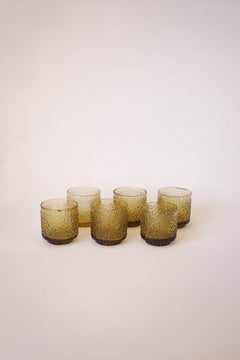 Set of Six Textured Glass Aperitif Glasses by Cristais São Marcos, Brazil, 1970s