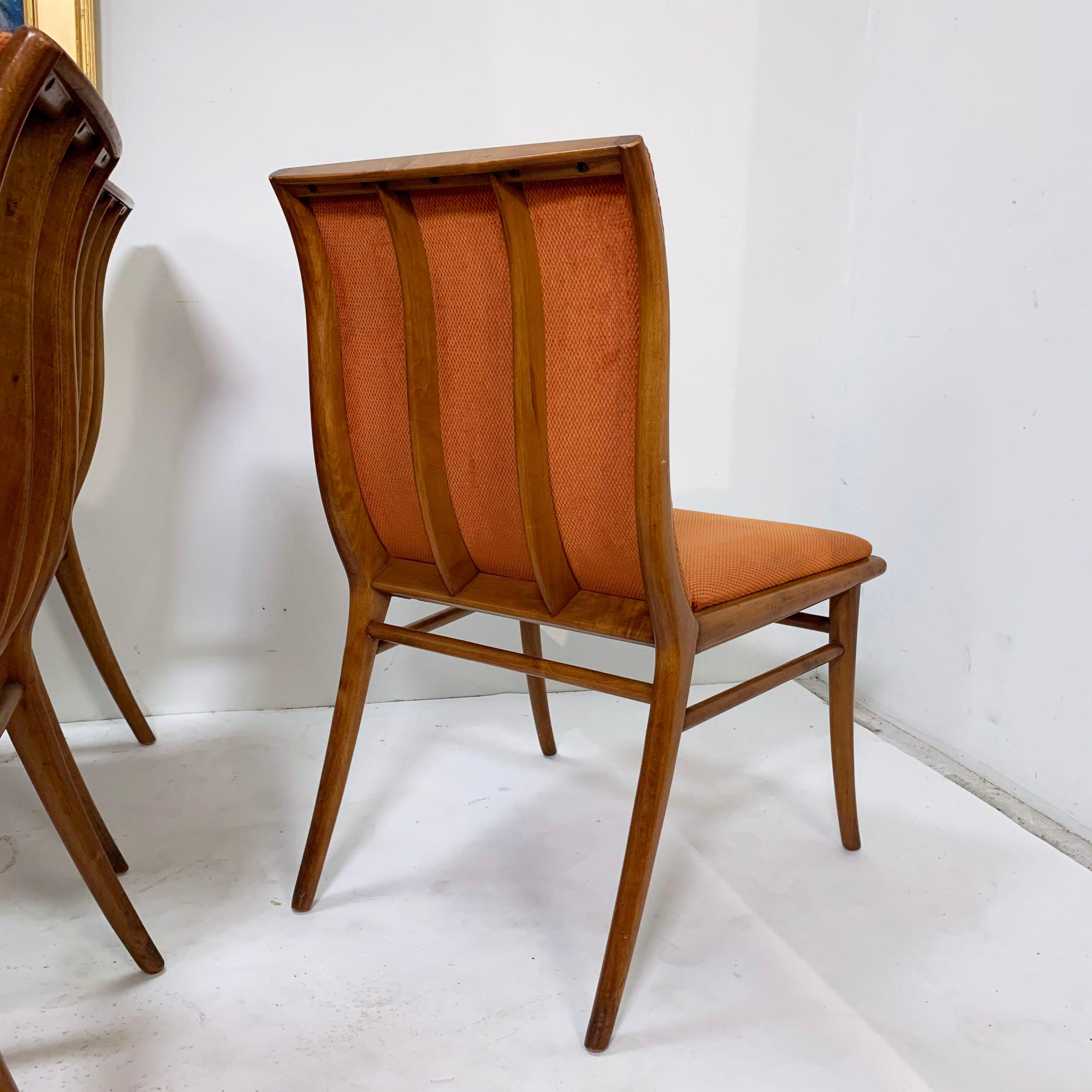 Set of Six T.H. Robsjohn-Gibbings Saber Leg Dining Chairs, circa 1940s 3